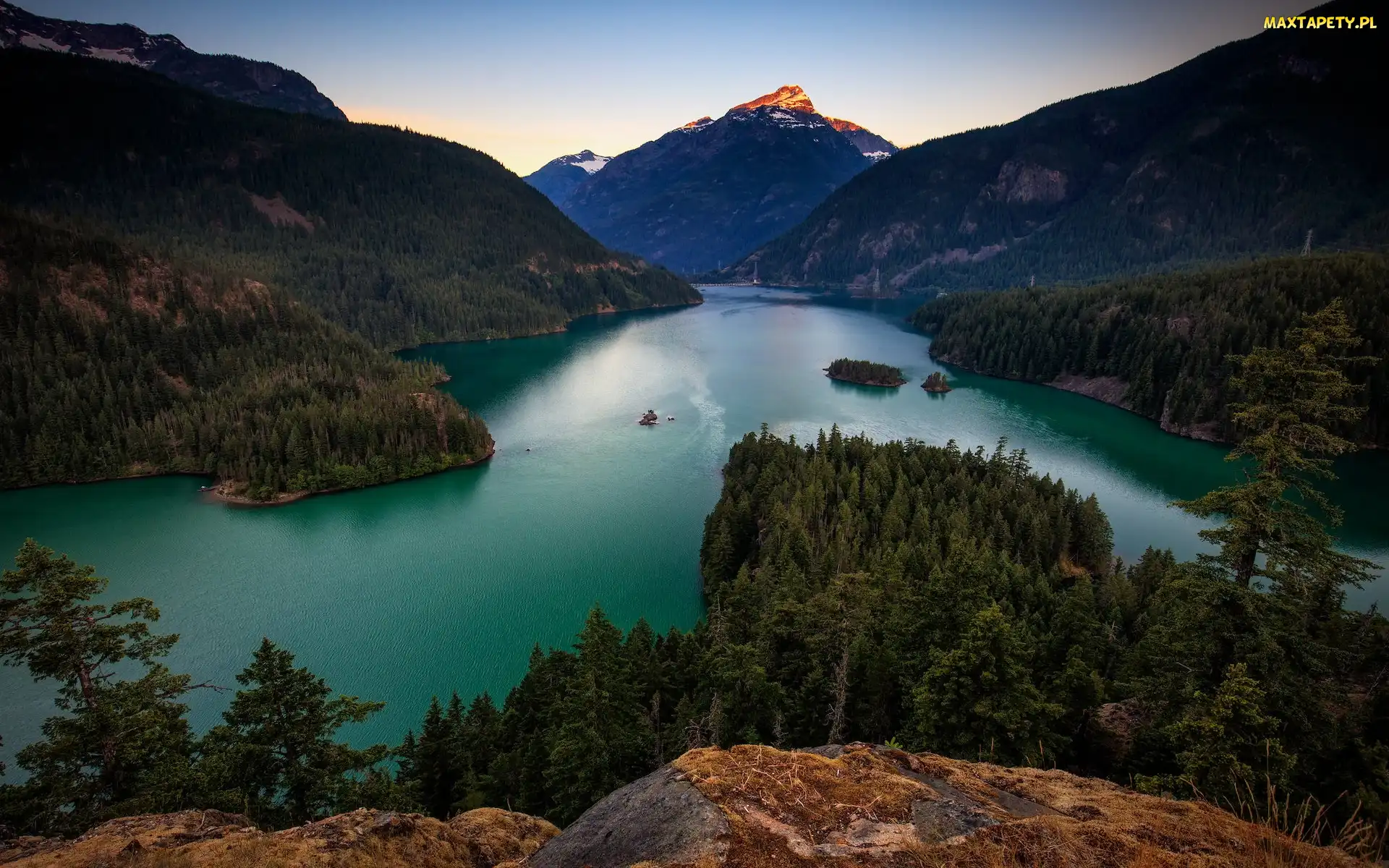 Stan Waszyngton, Jezioro, Stany Zjednoczone, Góry, Lasy, Park Narodowy Północnych Gór Kaskadowych, Drzewa, Diablo Lake