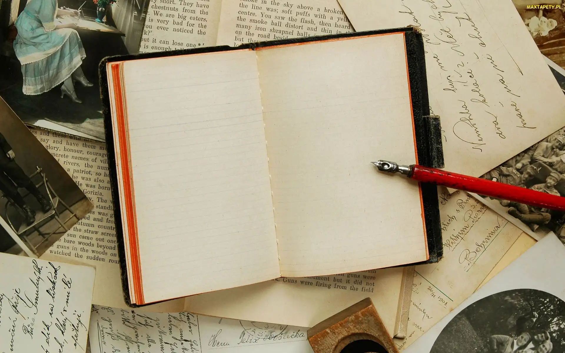 Książka, Fotografie, Kałamarz, Pióro, Notes, Kartki