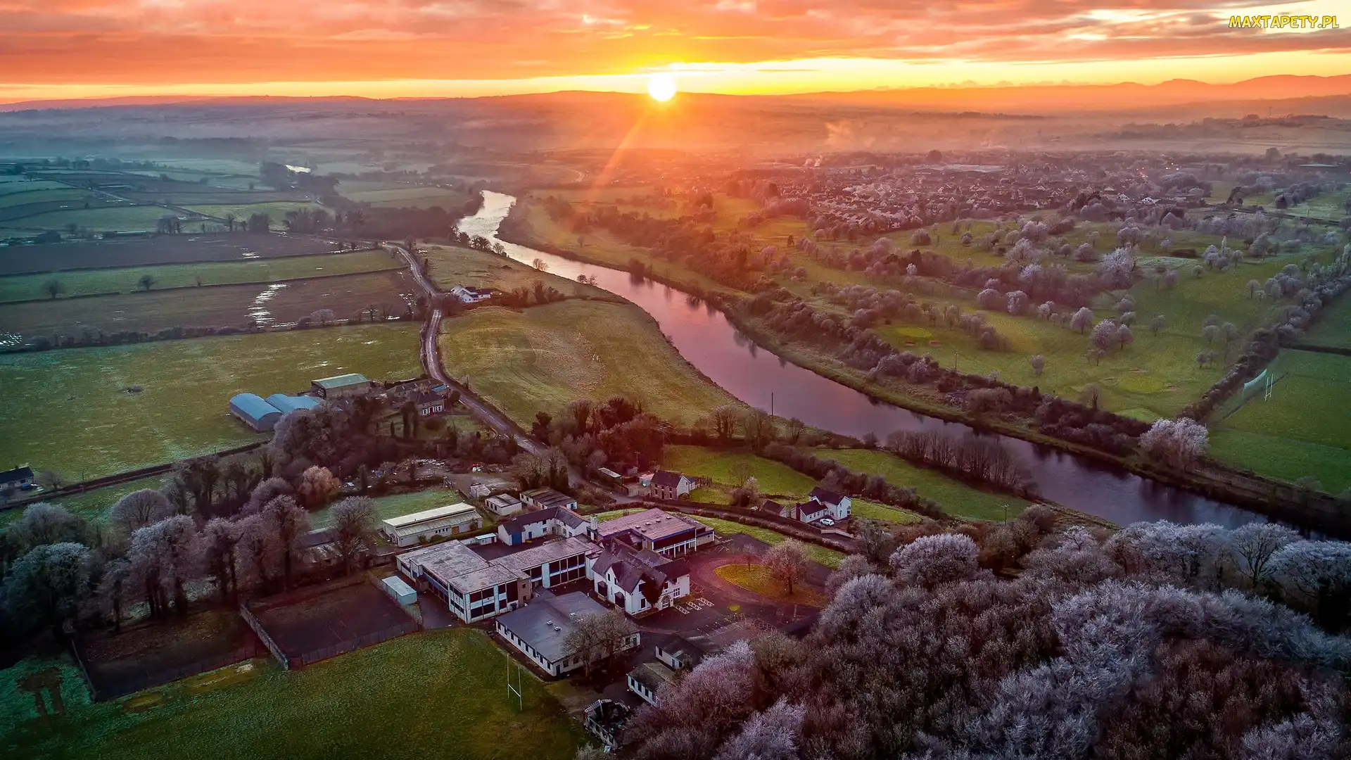 Irlandia Północna, Strabane, Mourne River, Rzeka, Domy, Pola