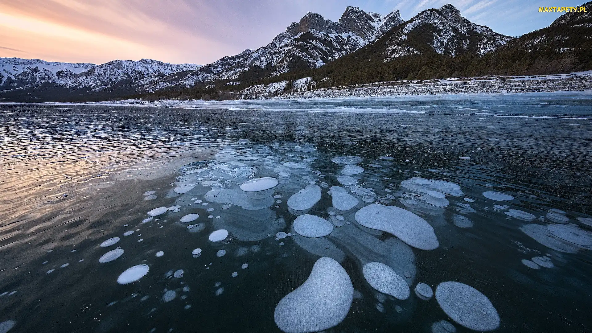 Zima, Zamarznięte, Canadian Rockies, Góry, Kanada, Abraham Lake, Jezioro, Alberta, Lód