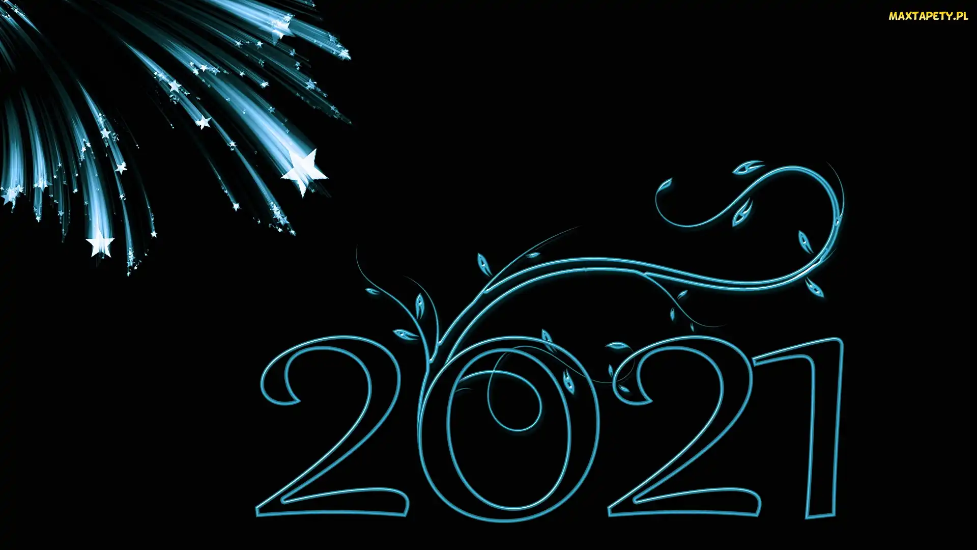 Grafika 2D, Niebiesko-czarna, 2021, Nowy Rok, Cyfry, Fajerwerki