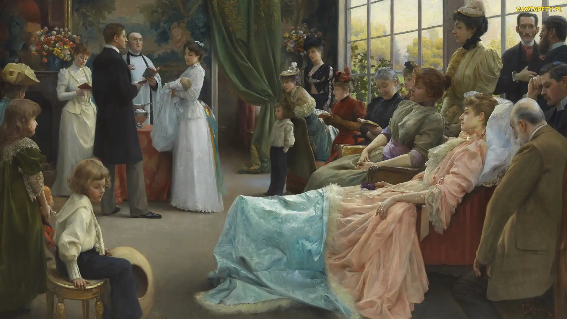 Rodzina, Ksiądz, Obraz, Malarstwo, Julius LeBlanc Stewart, Chrzest