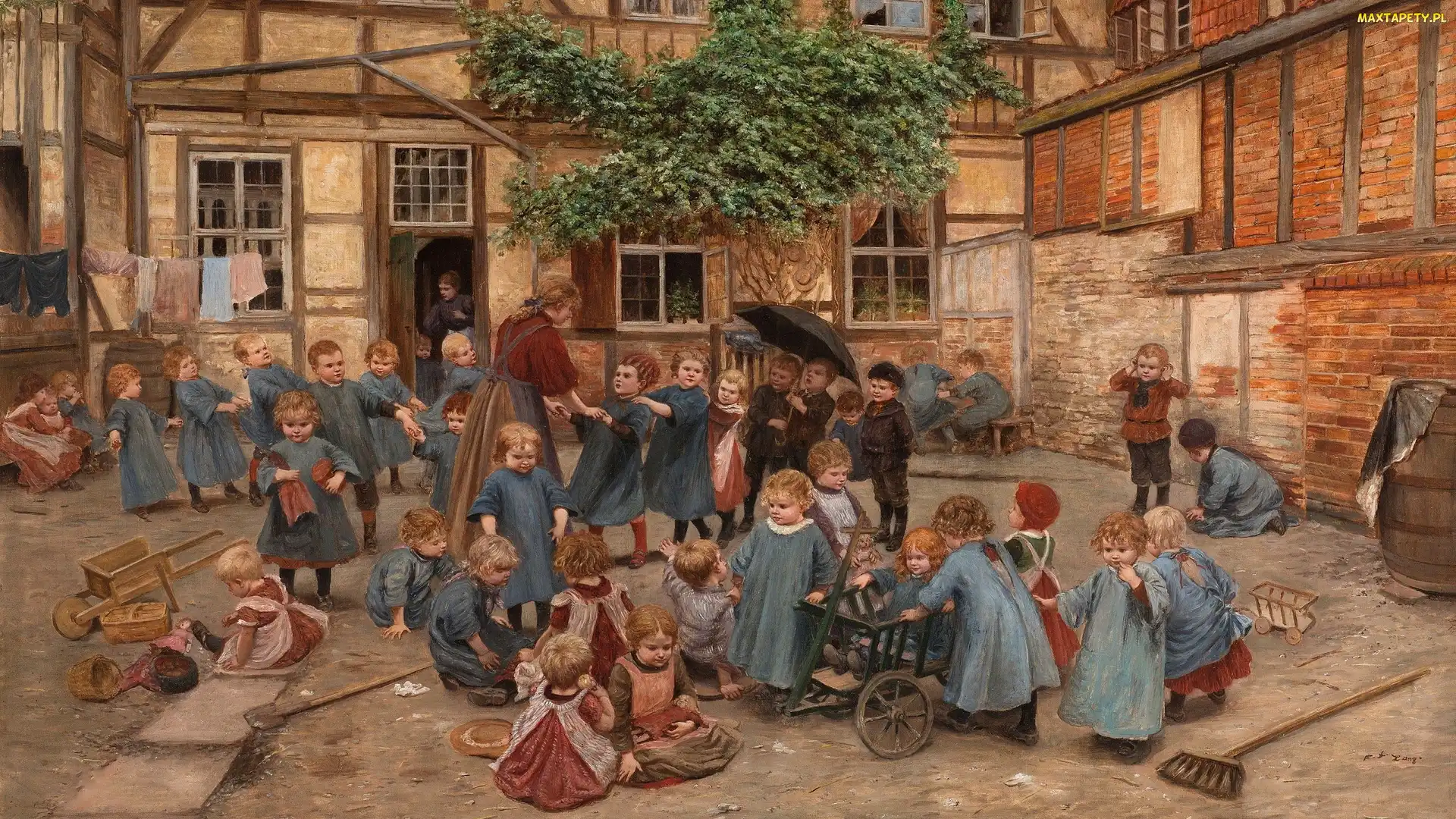 Malarstwo, Obraz, Nauczycielki, Szkoła, Dzieci, Franz Xaver Lang