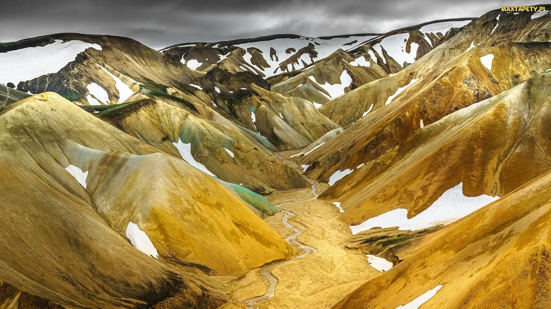 Landmannalaugar, Śnieg, Wąwóz, Tęczowe Góry, Islandia