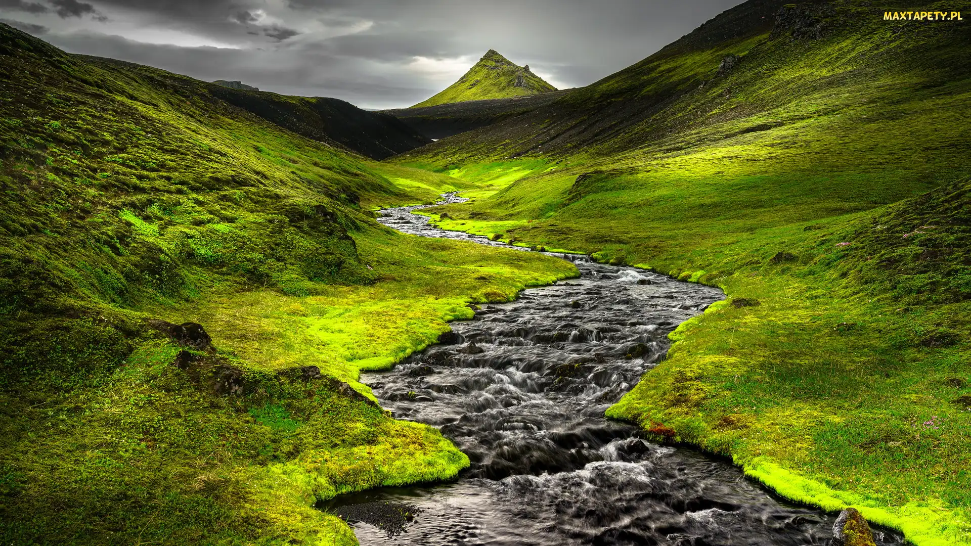 Islandia, Rzeka, Zielone, Wyżyny Islandii, Łąki, Góra