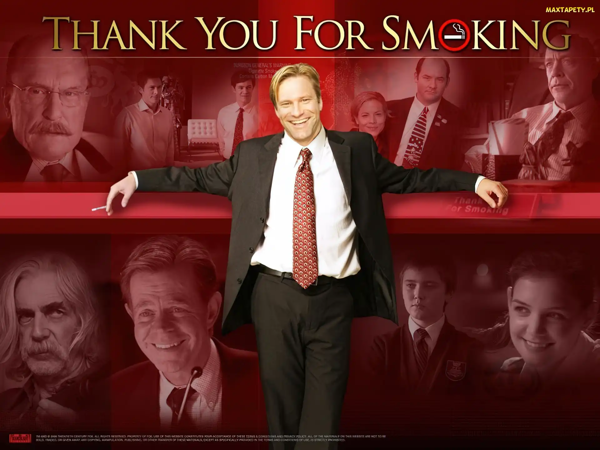 Aaron Eckhart, Cameron Bright, Thank You For Smoking, Katie Holmes, William H. Macy, Maria Bello, garnitur, Sam Elliott