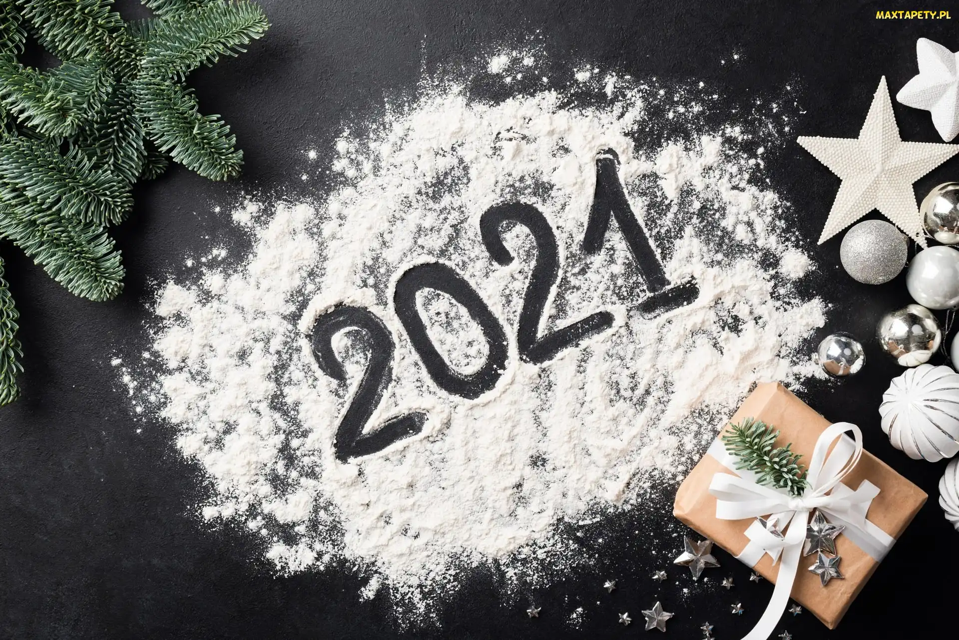 Rok, Prezent, Nowy, Mąka, Świerkowe, 2021, Gałązki, Bombki