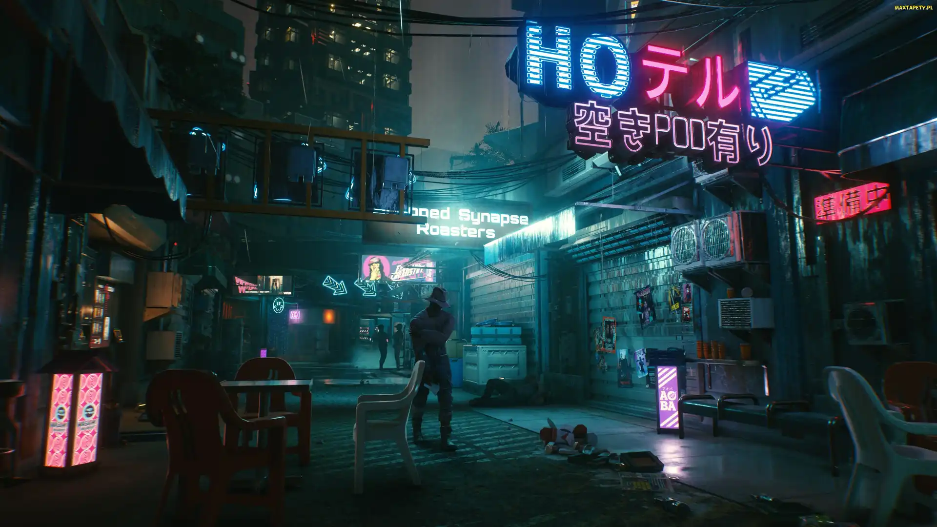 Cyberpunk 2077, Noc, Ulica, Postać, Gra
