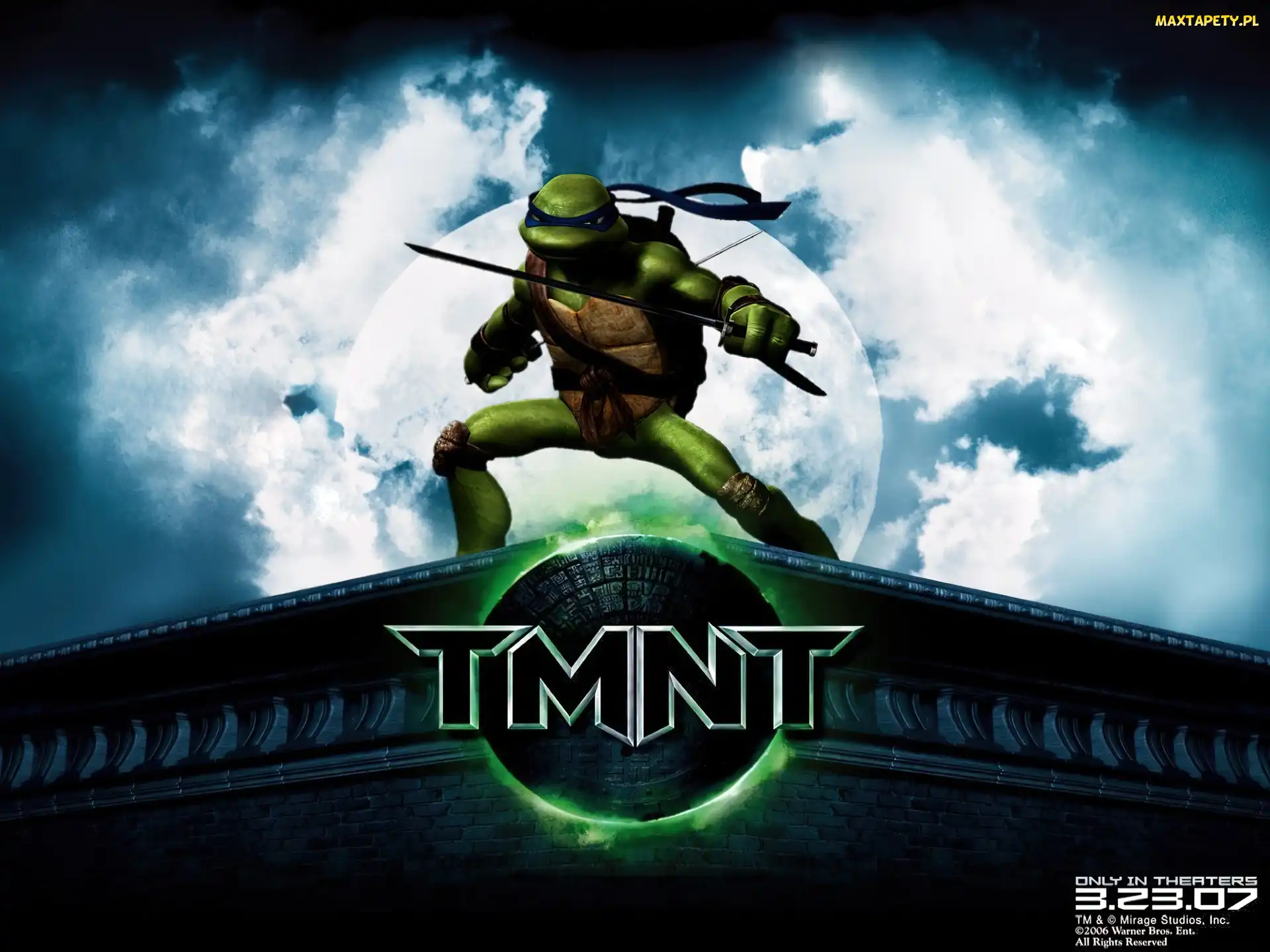 dach, chmury, miecz, księżyc, Wojownicze Żółwie Ninja
