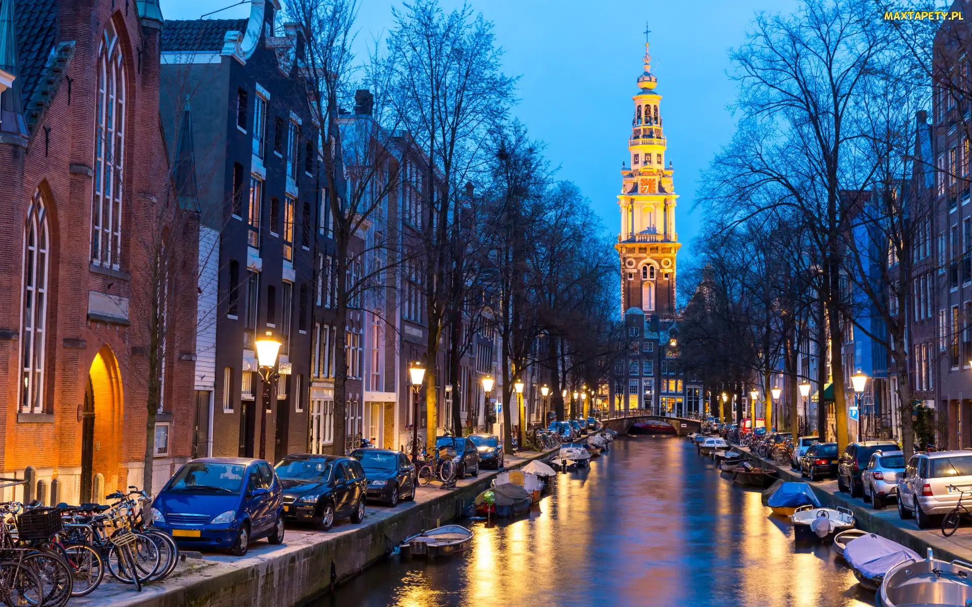 Amsterdam, Most, Kanał, Holandia, Kościół Zuiderkerk, Domy, Wieża