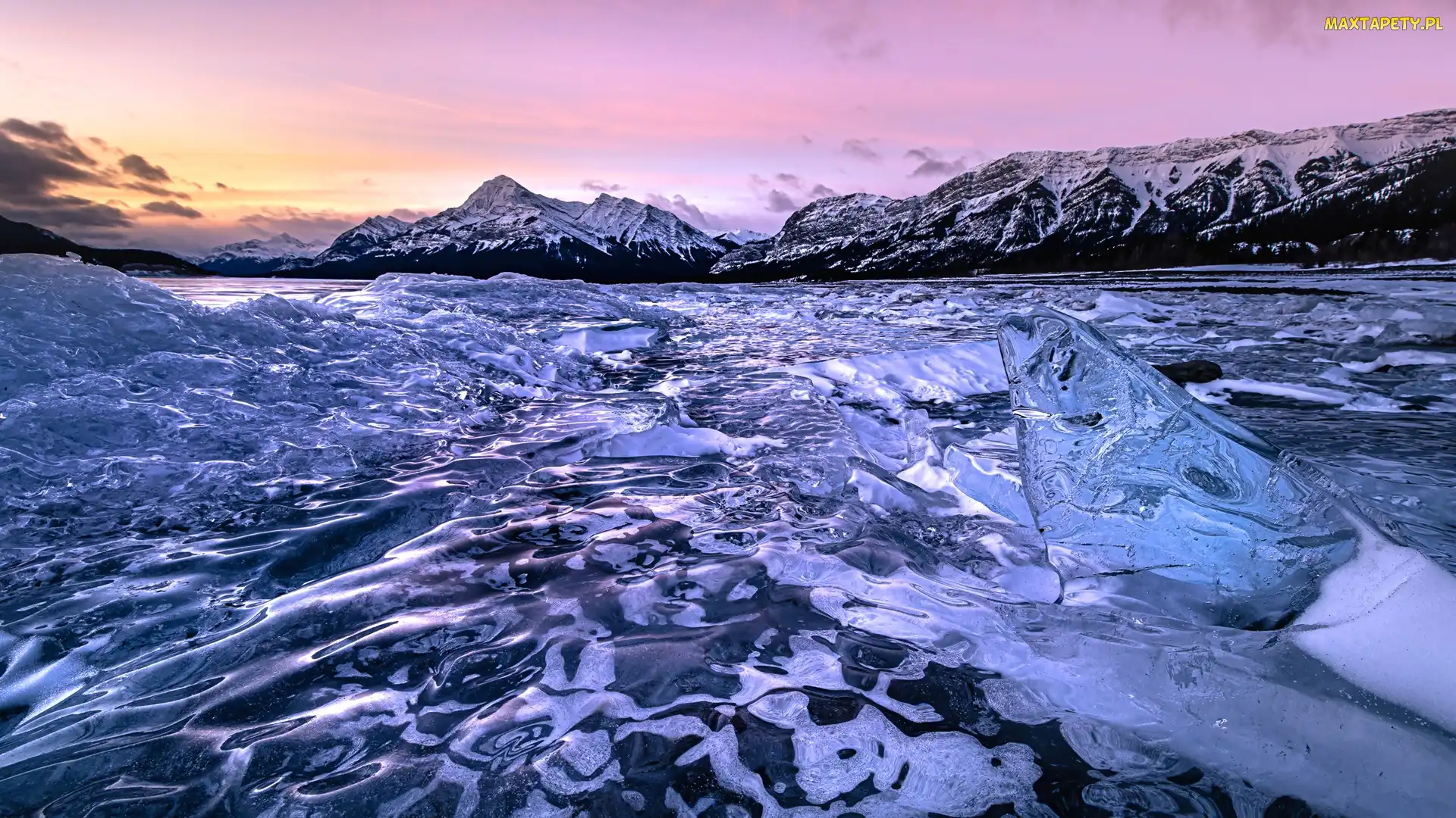 Alberta, Abraham Lake, Lód, Kanada, Jezioro, Góry, Zamarznięte
