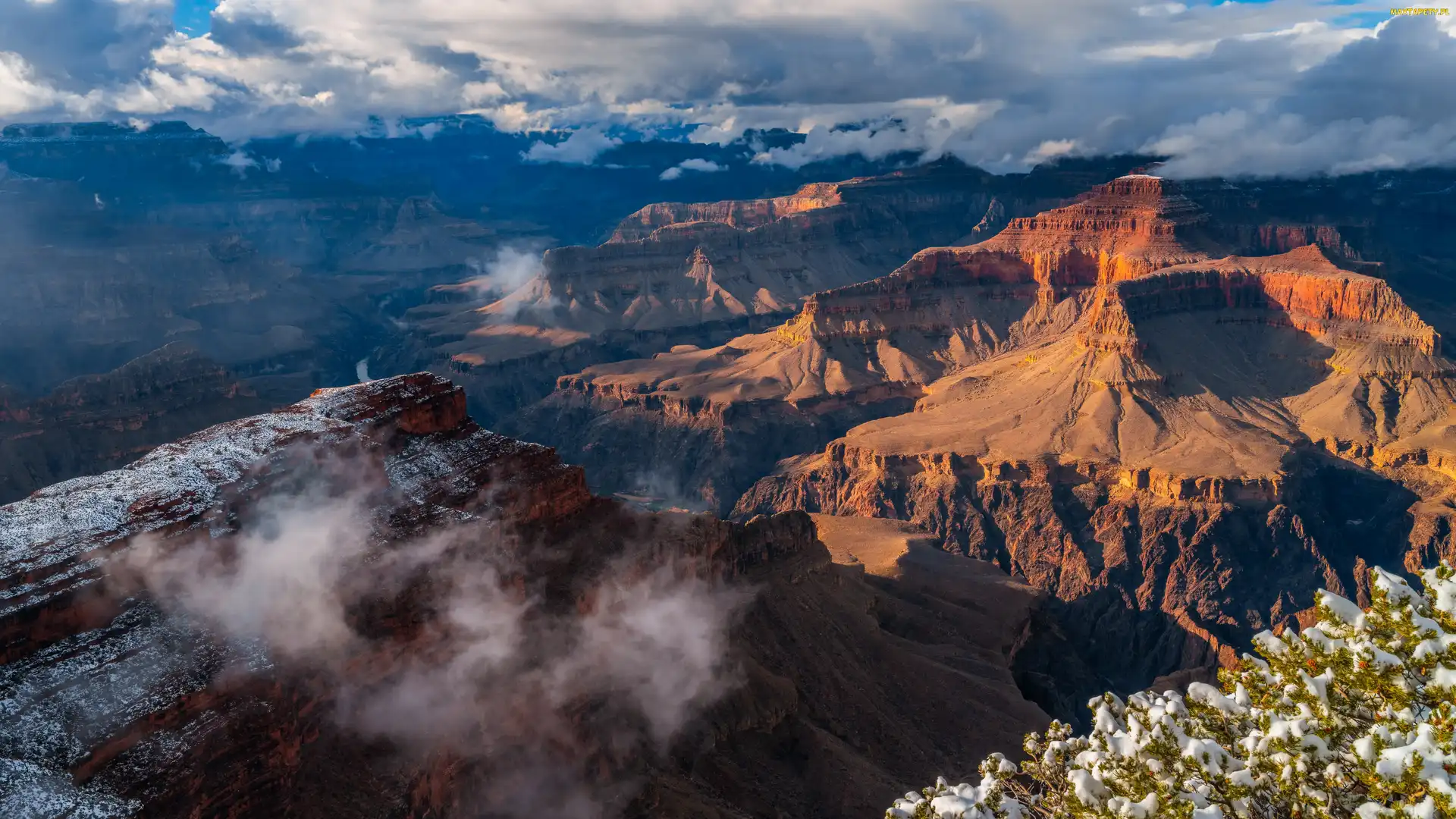 Wielki Kanion Kolorado, Góry, Park Narodowy Wielkiego Kanionu, Skały, Stan Arizona, Grand Canyon, Stany Zjednoczone, Chmury