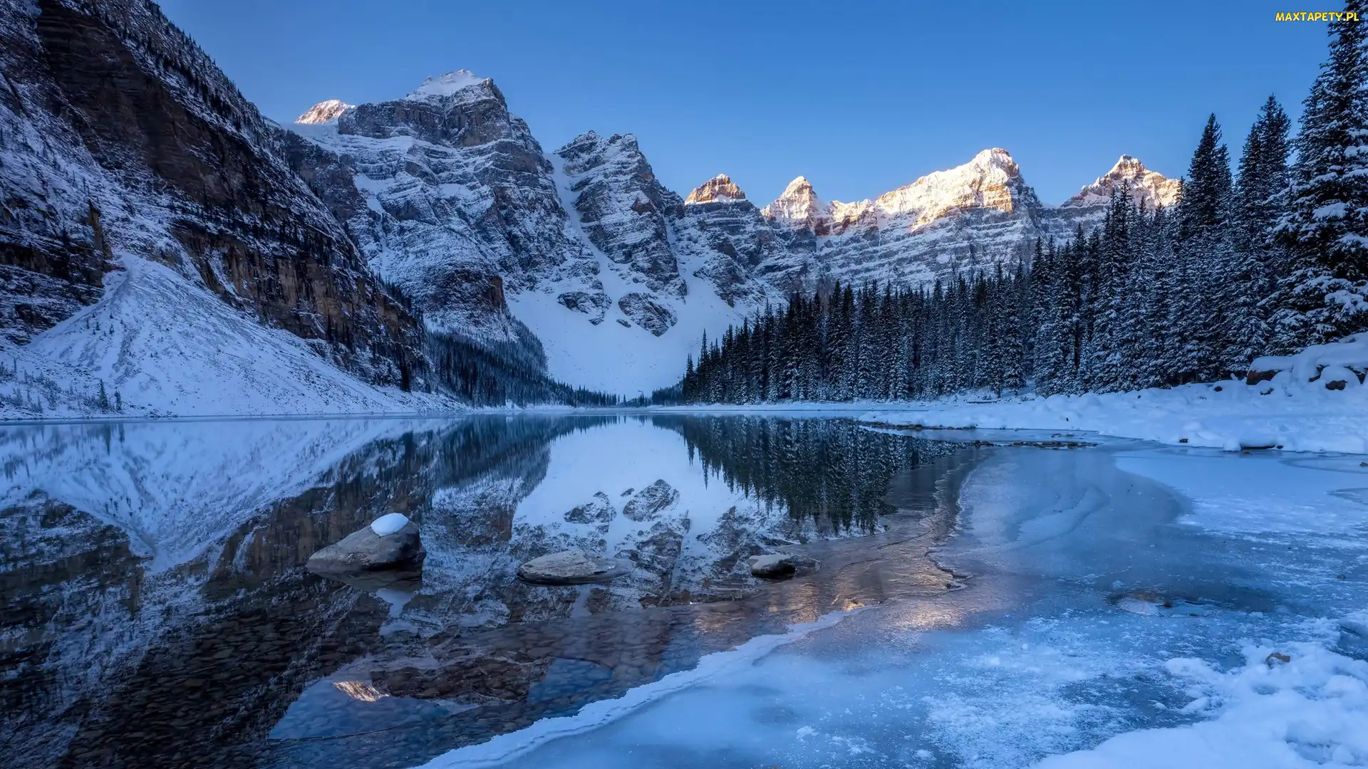 Lasy, Góry, Alberta, Zima, Jezioro Moraine, Kanada, Park Narodowy Banff