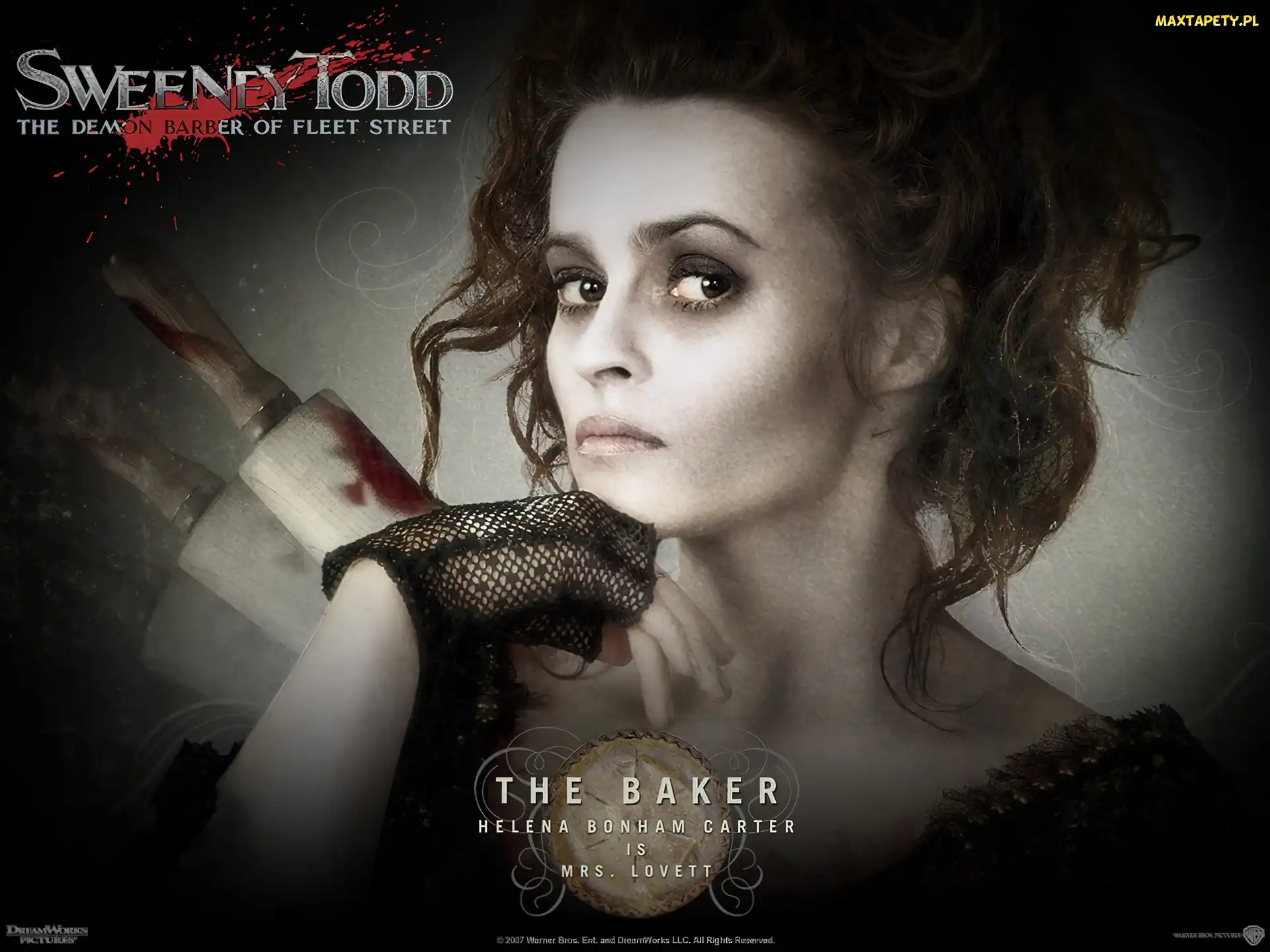 Sweeney Todd, rękawica, wałek, krew, Helena Bonham Carter