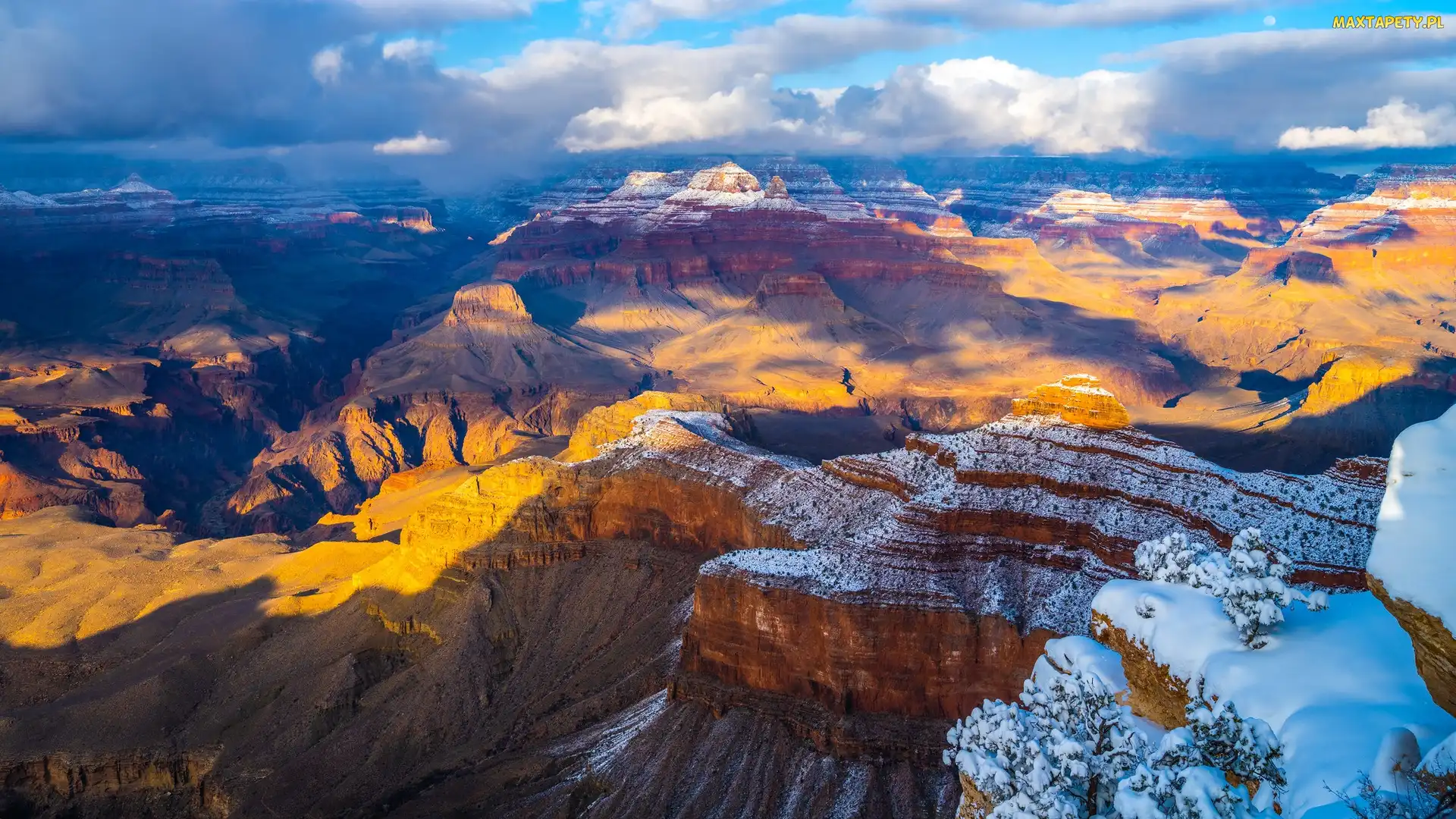 Arizona, Góry, Wielki Kanion Kolorado, Stany Zjednoczone, Śnieg, Park Narodowy Wielkiego Kanionu, Grand Canyon