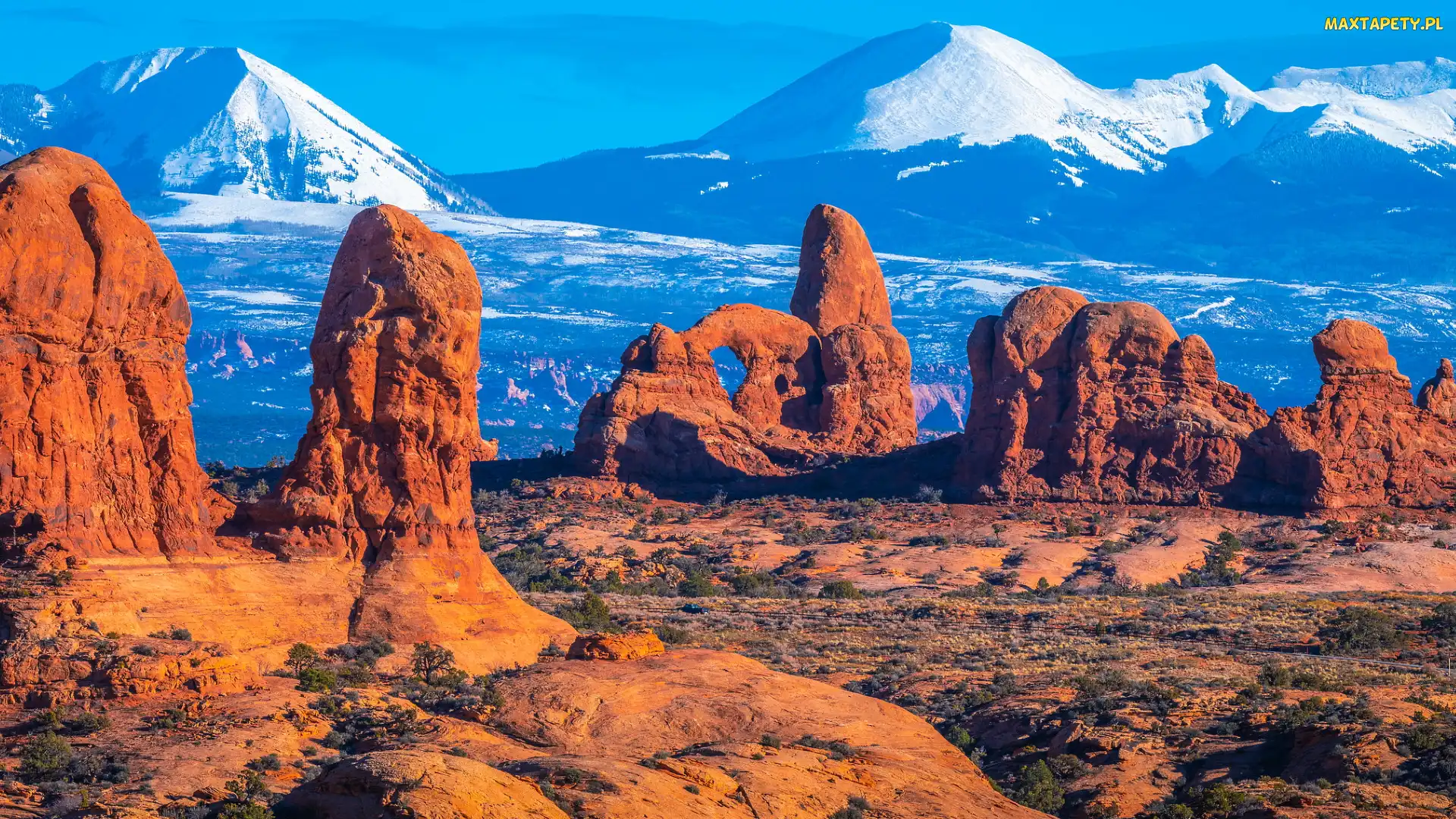 Skała, La Sal Mountains, Formacje skalne, Góry, Stan Utah, Turret Arch, Stany Zjednoczone, Park Narodowy Arches