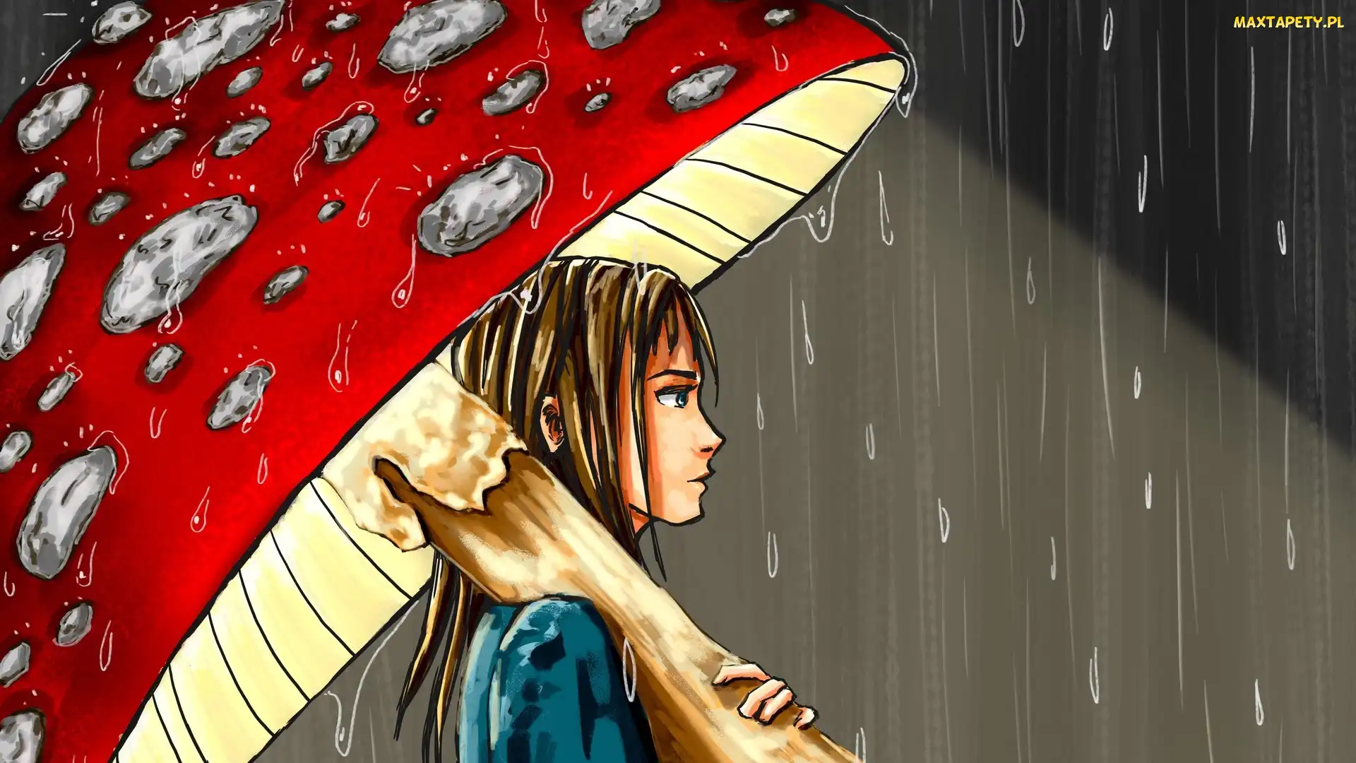 Grafika, Parasol, Dziewczyna, Muchomor