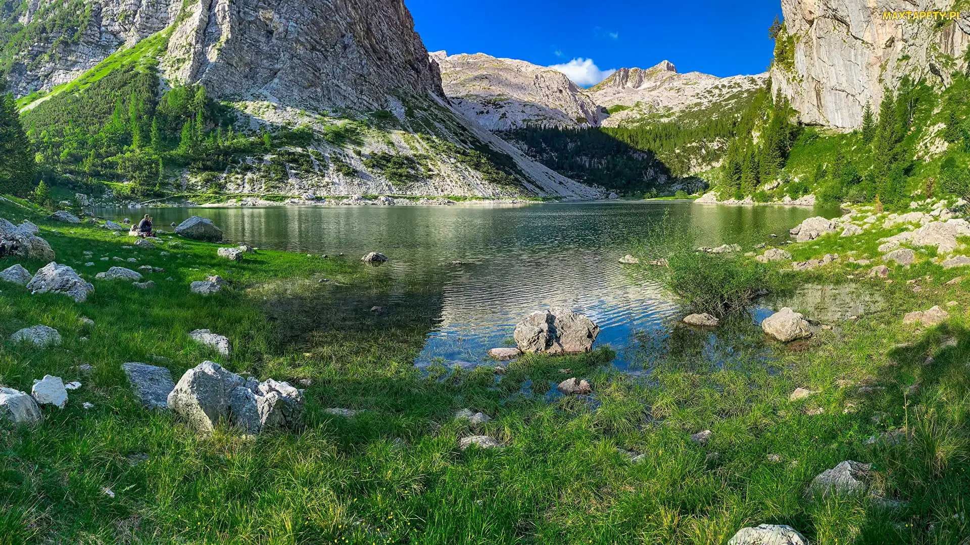 Kamienie, Krn Mountains, Jezioro, Trawa, Góry, Słowenia, Krn Lake