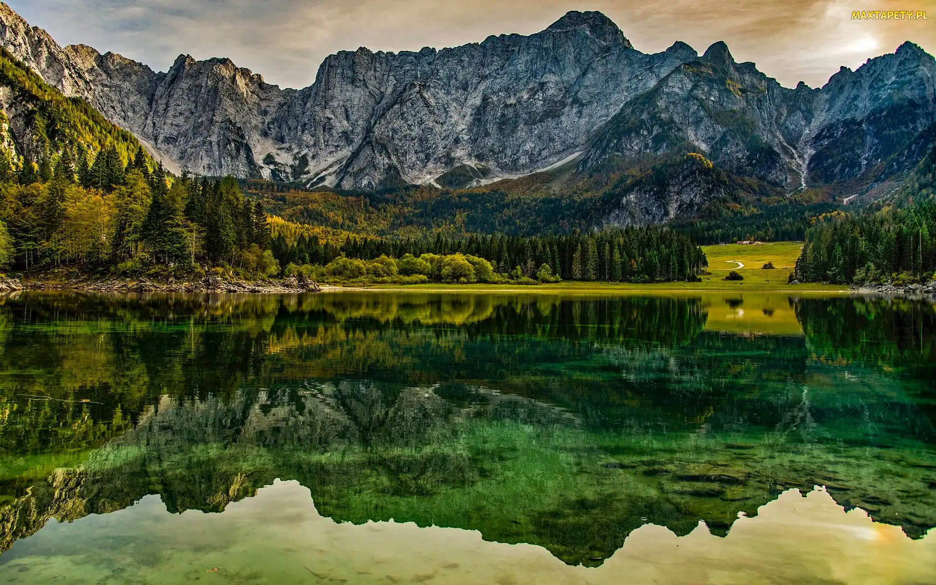 Góry, Odbicie, Zielone, Drzewa, Jezioro