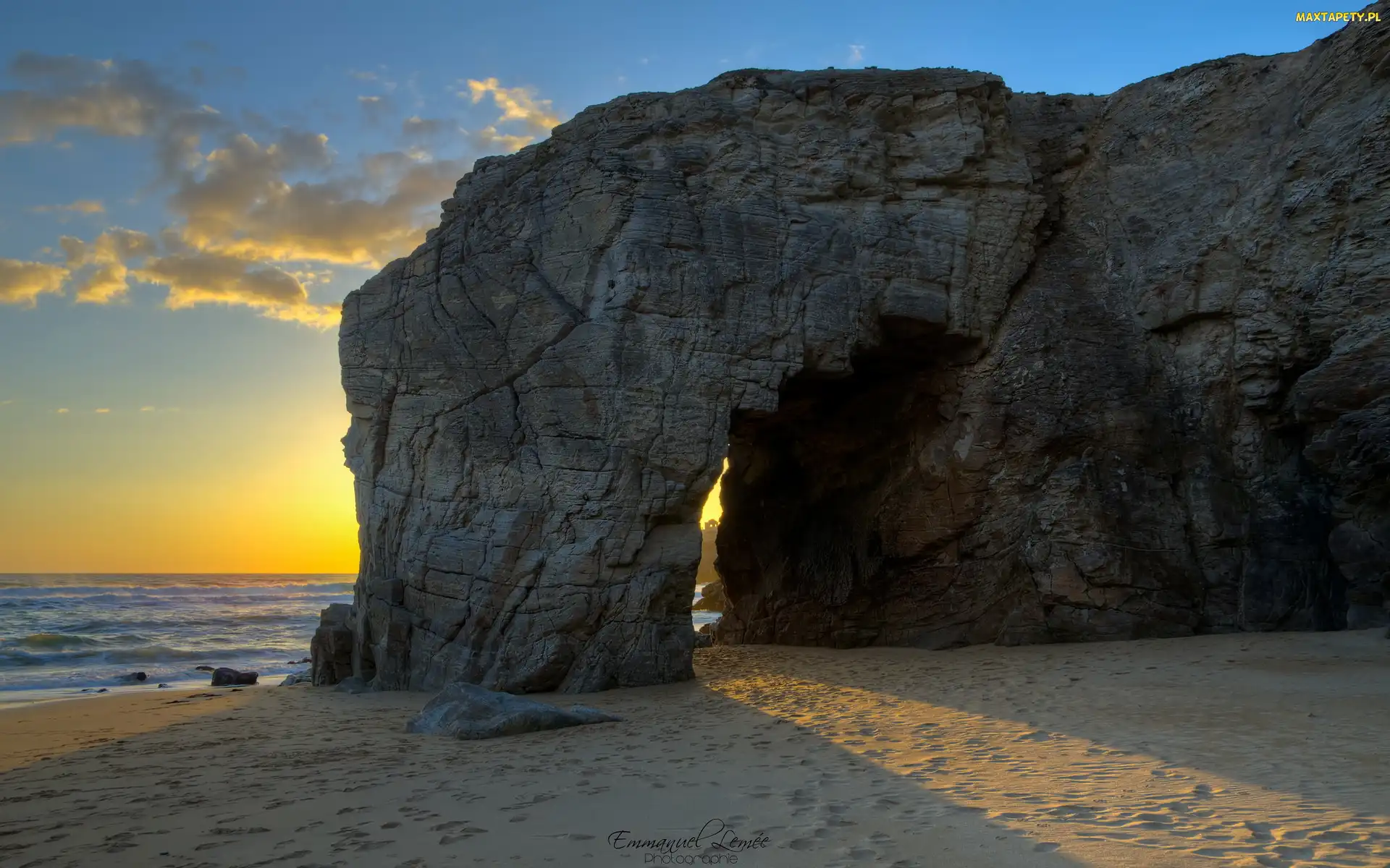 Bretania, Ocean Atlantycki, Francja, Morze, Plaża, Saint Pierre Quiberon, Wschód słońca, Skały