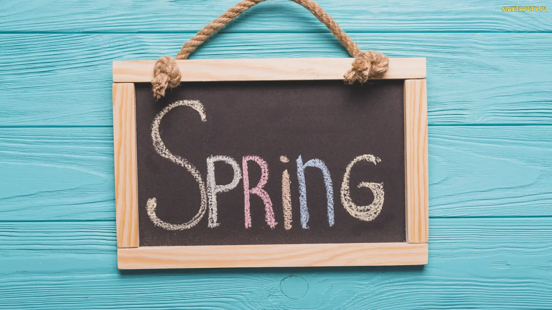 Spring, Napis, Deski, Dekoracja, Tabliczka, Niebieskie, Sznurek