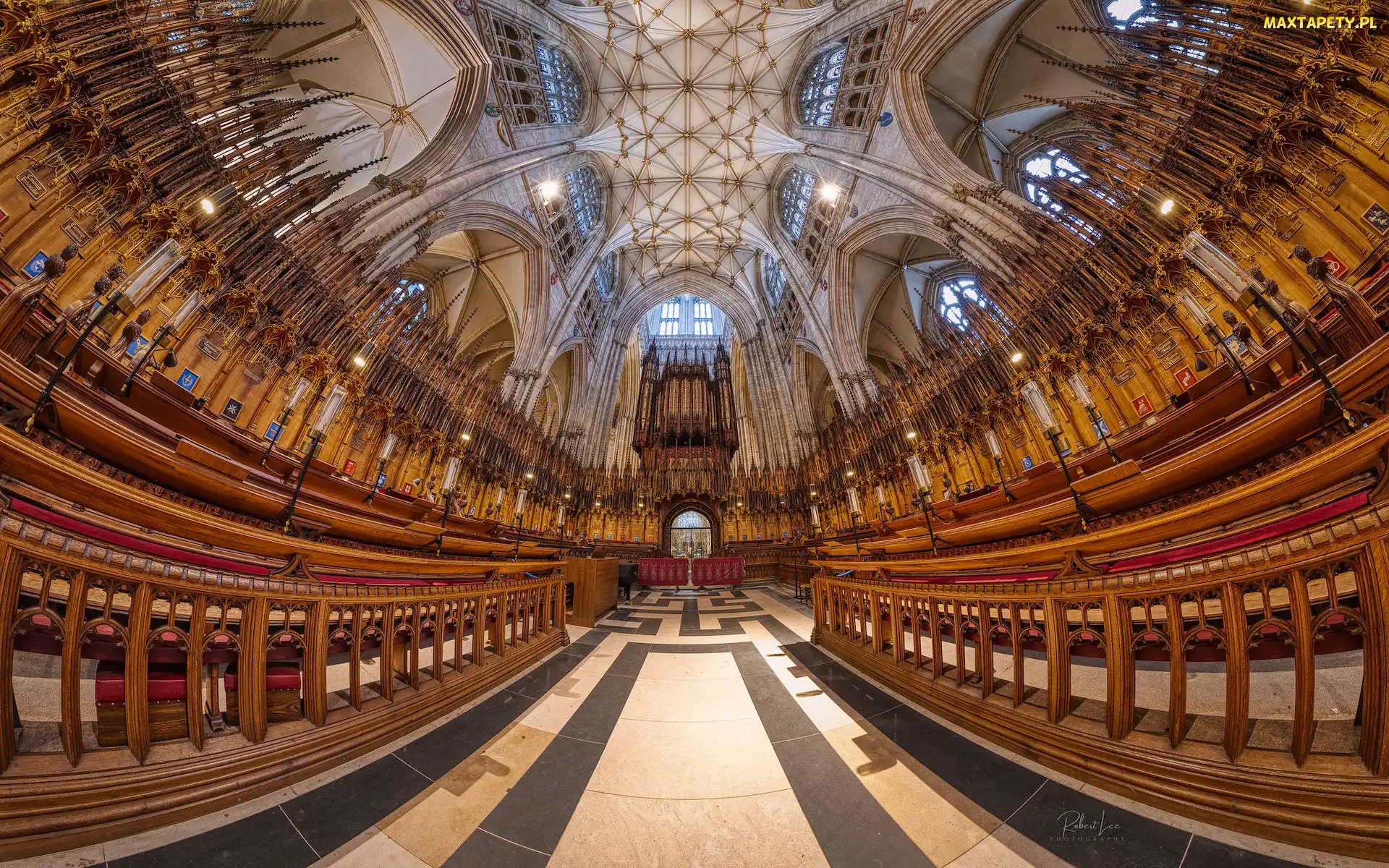 Katedra York Minster, Kościół, Anglia, Wnętrze, Panorama sferyczna, York, Nawa