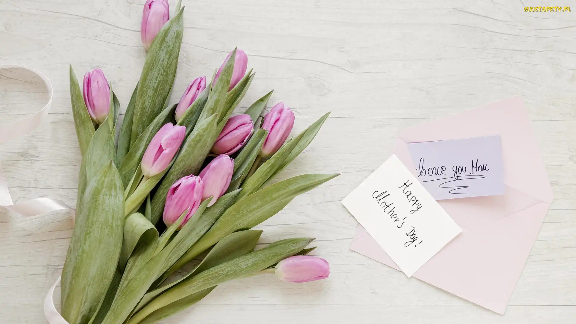 Tulipany, Dzień Matki, Życzenia, Kartka, Różowe