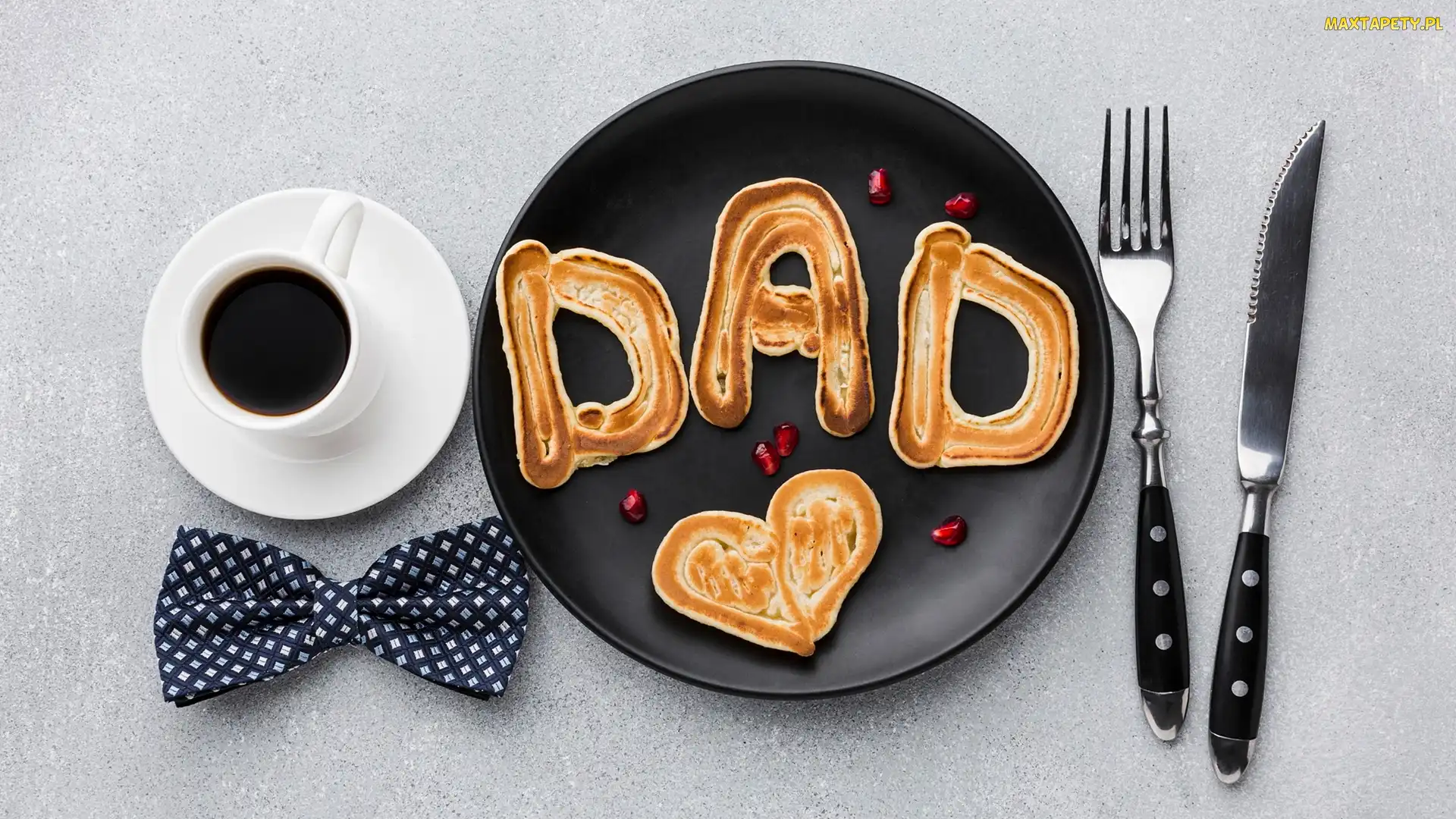 Muszka, Kawa, Naleśniki, Sztućce, Dad, Dzień Ojca, Napis