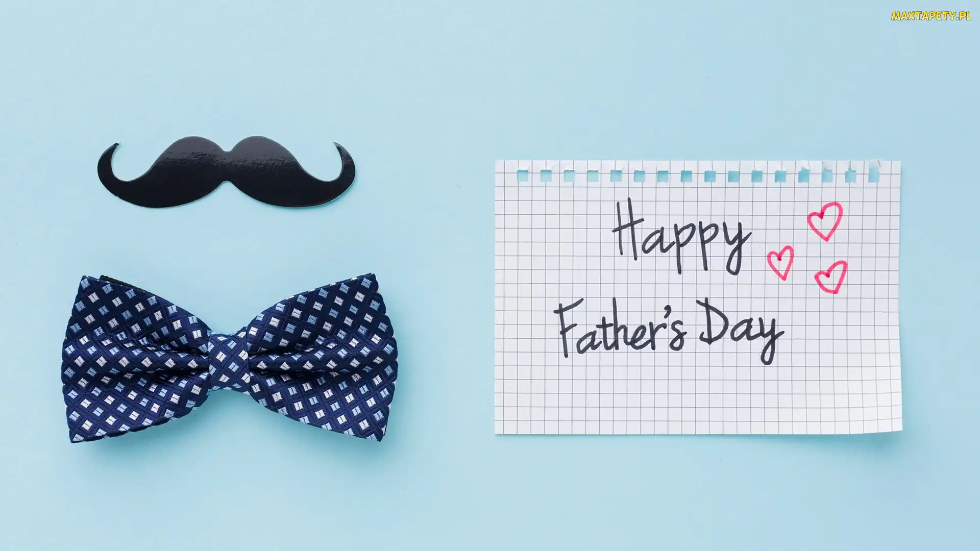 Wąsy, Napis, Dzień Ojca, Kartka, Niebieskie, Muszka, Tło, Happy Fathers Day