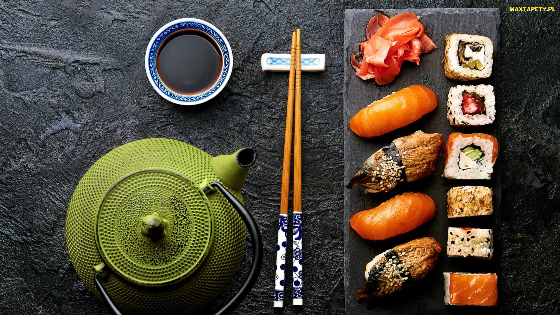 Czajnik, Pałeczki, Sushi, Łosoś
