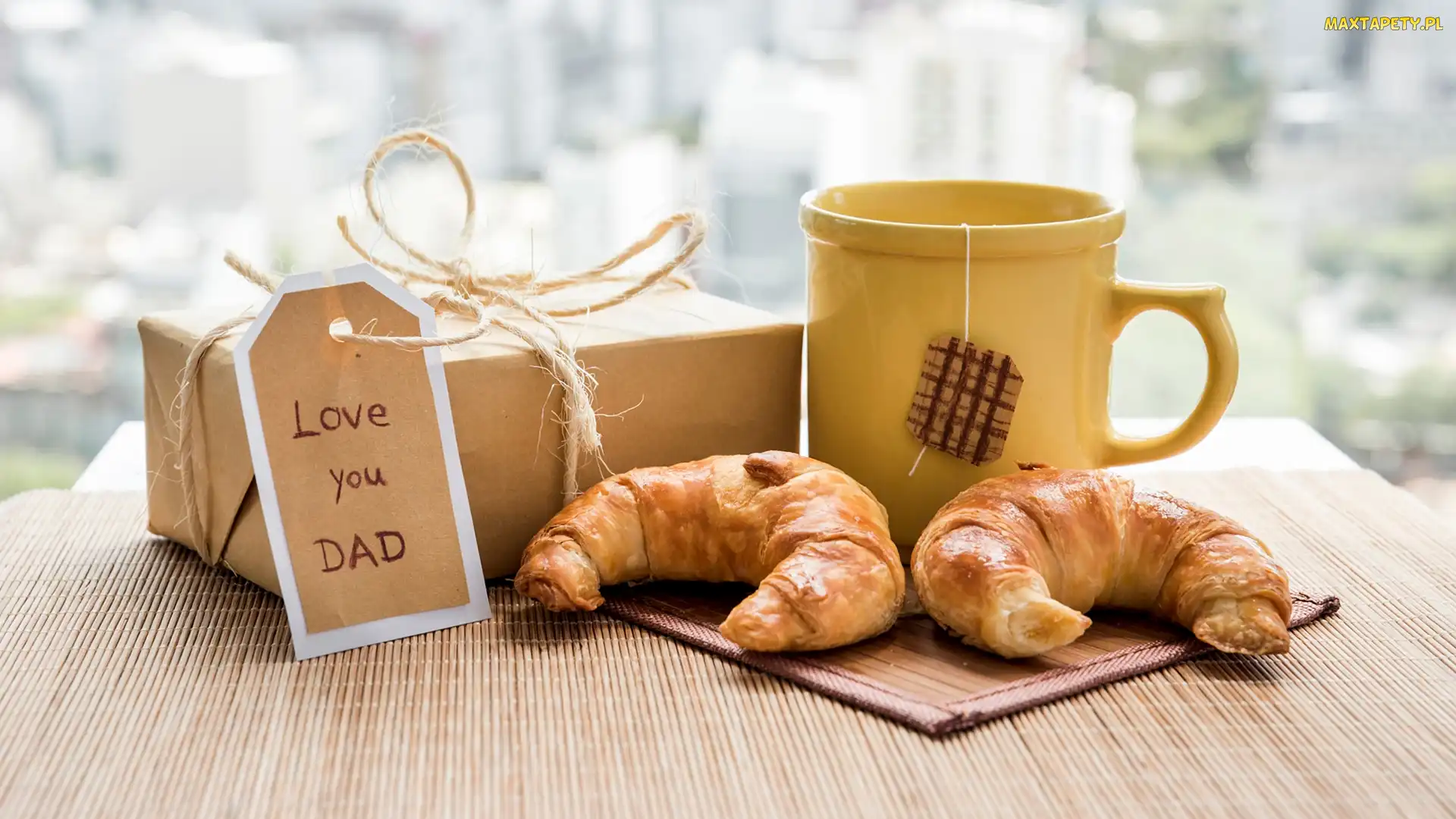 Napis, Prezent, Dzień Ojca, Herbata, Rogaliki, Love you Dad, Kubek, Zawieszka