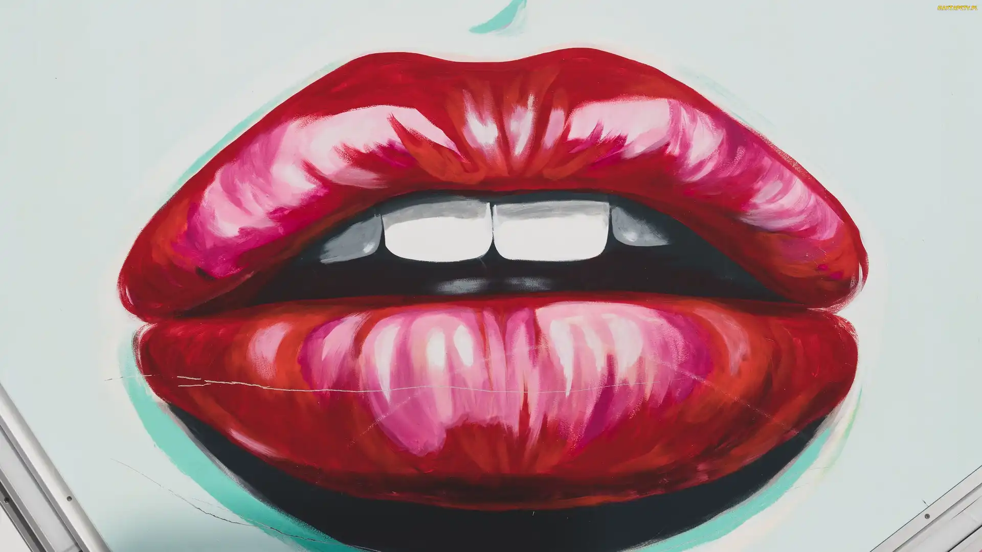 Ściana, Usta, Mural, Street art