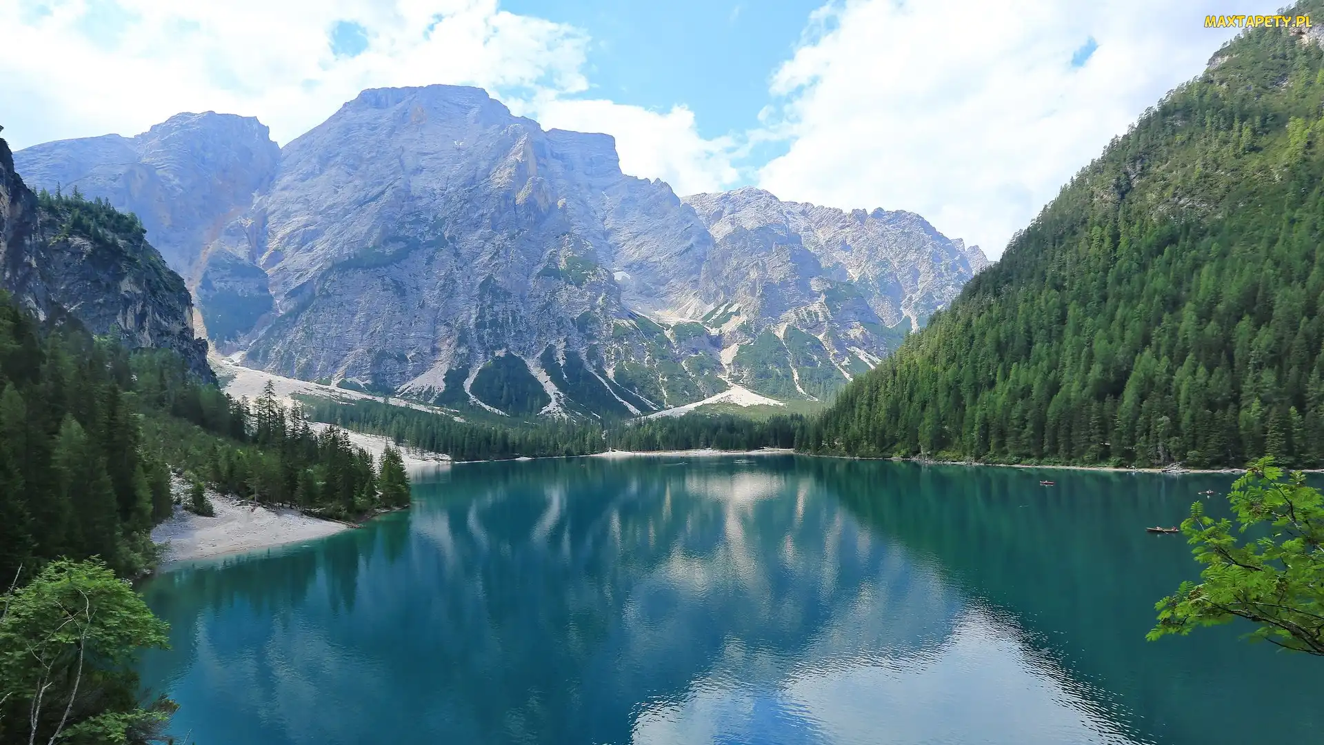 Góry, Lago di Braies, Południowy Tyrol, Dolomity, Pragser Wildsee, Włochy, Jezioro
