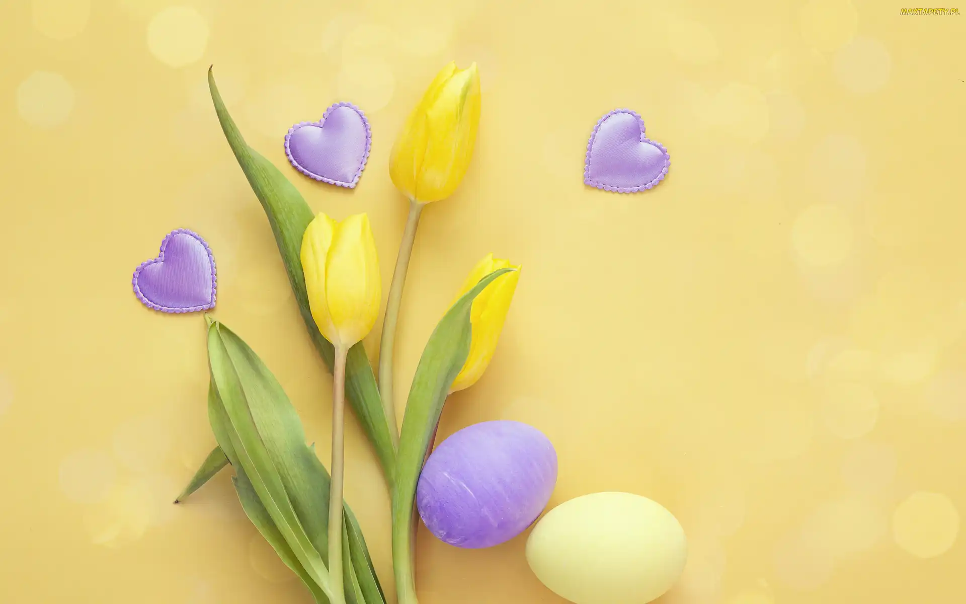 Serca, Tulipany, Pisanki, Wielkanoc, Kwiaty, Żółte