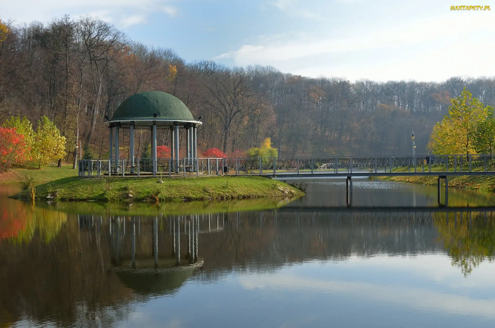 Jezioro Panteleimon Lower, Park Feofaniya, Ukraina, Wyspa, Most, Kijów, Altana