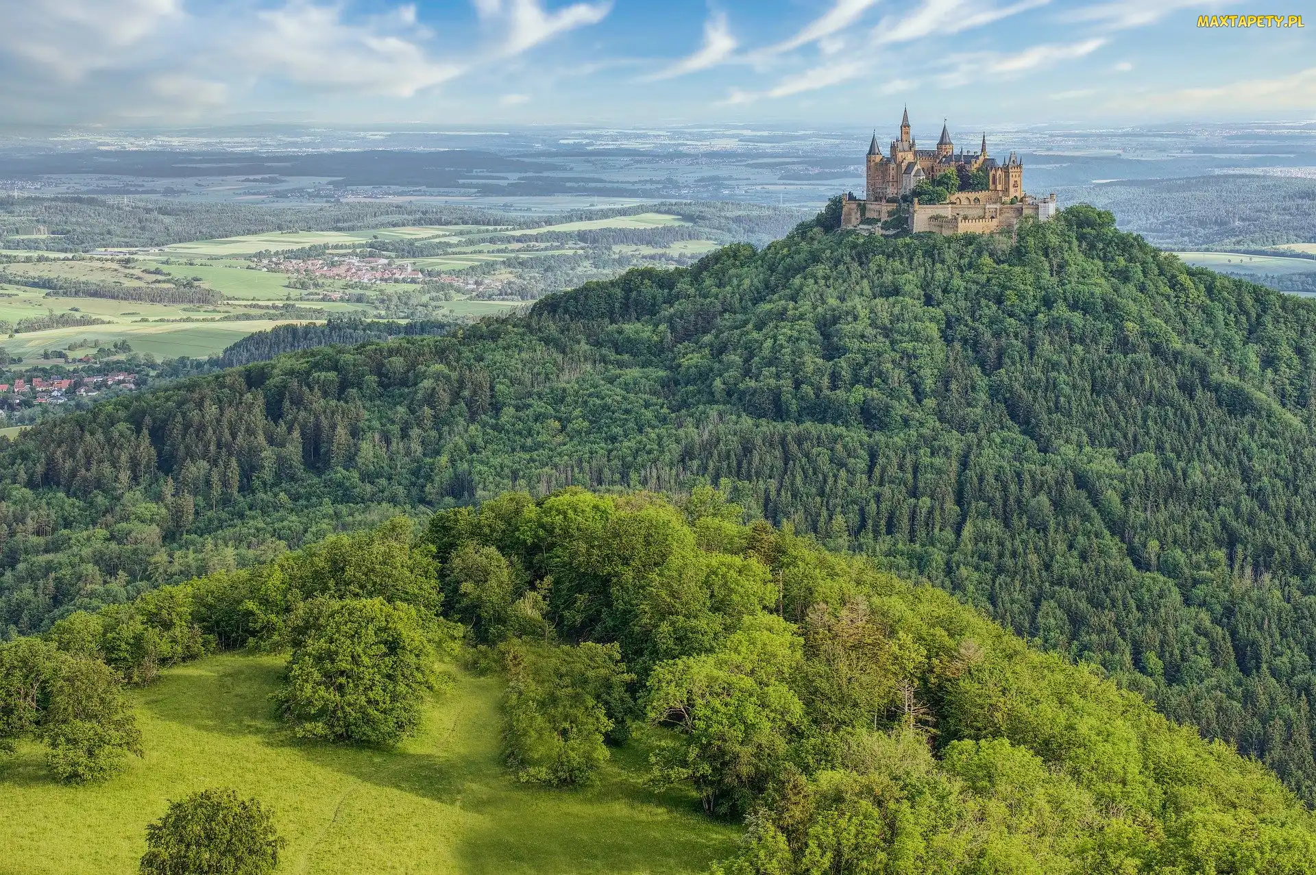 Góra Hohenzollern, Zalesiona, Niemcy, Drzewa, Wzgórze, Badenia-Wirtembergia, Zamek Hohenzollern
