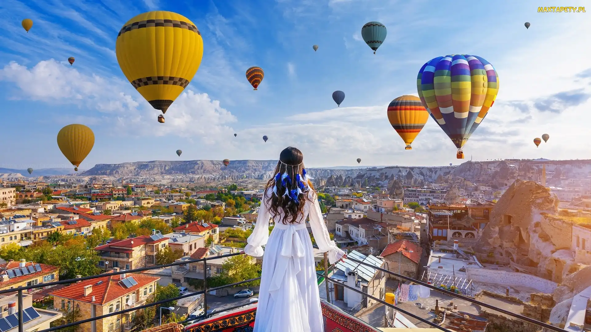 Balony, Turcja, Kapadocja, Balkon, Dziewczyna