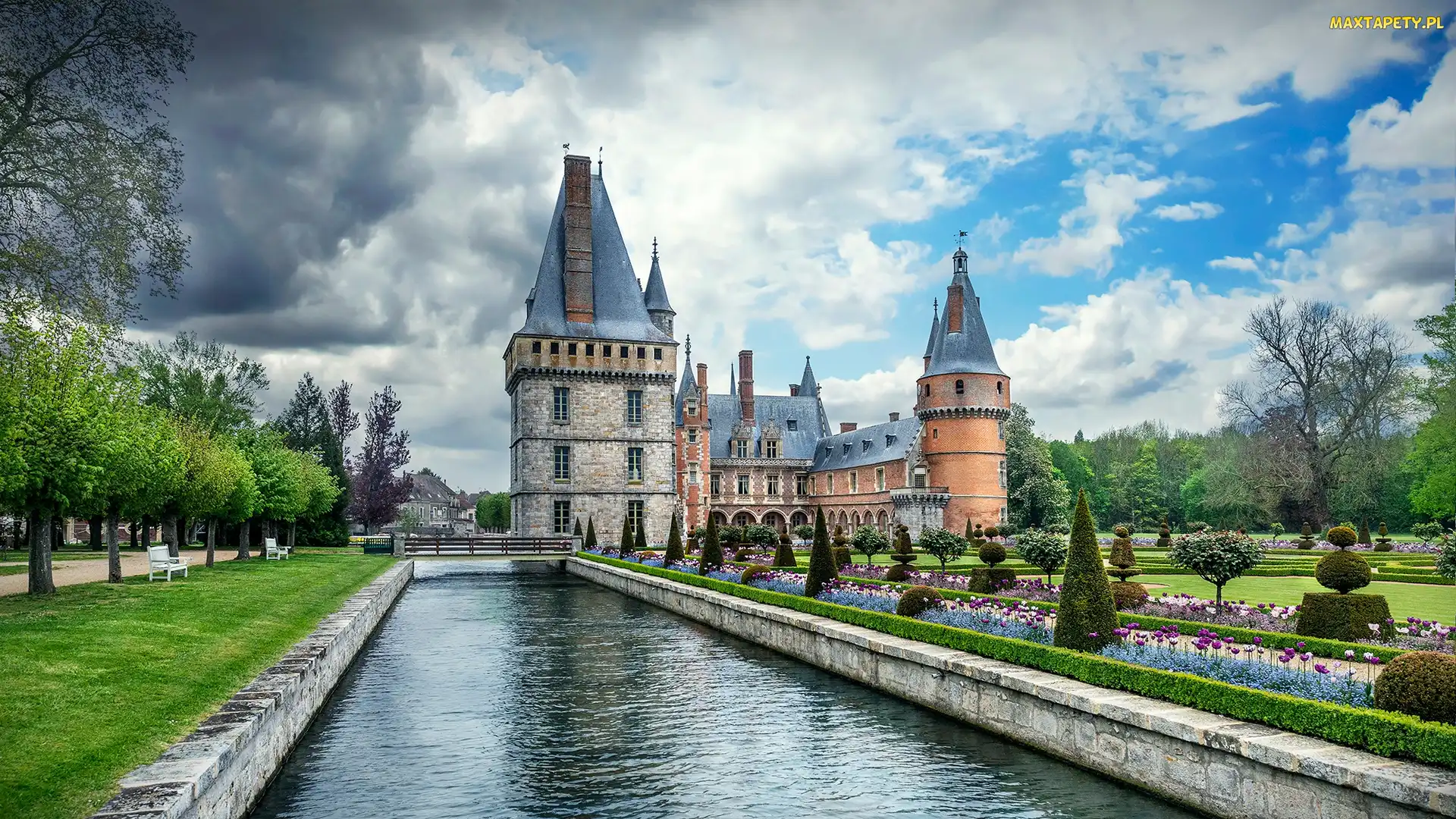 Kanał, Park, Maintenon, Francja, Zamek, Chateau de Maintenon