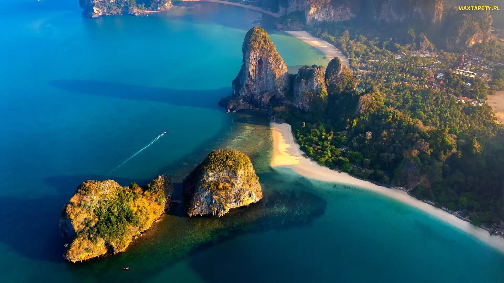 Wyspa Phangan, Morze Andamańskie, Tajlandia, Prowincja Krabi, Skały, Drzewa, Plaże