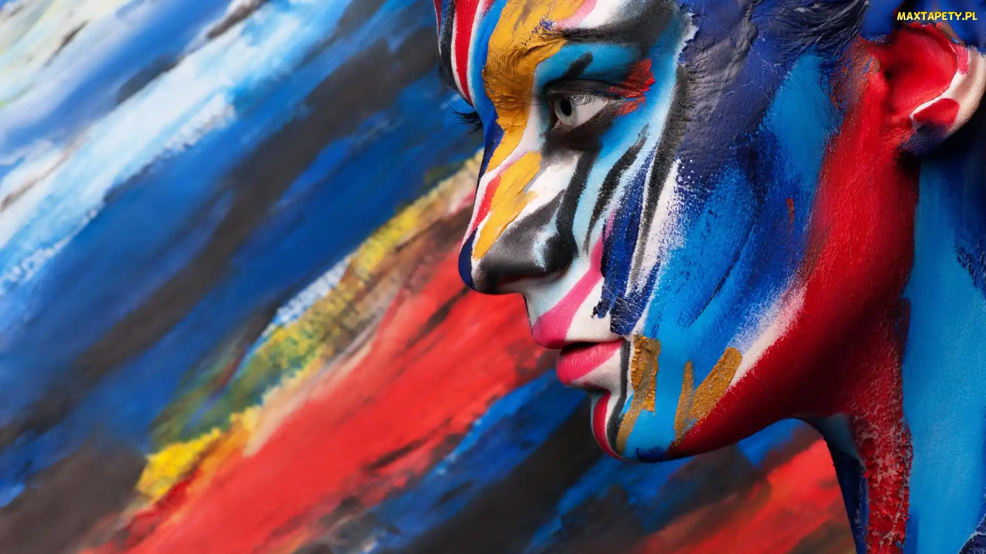Twarz, Farby, Kolorowe, Kobieta, Bodypainting