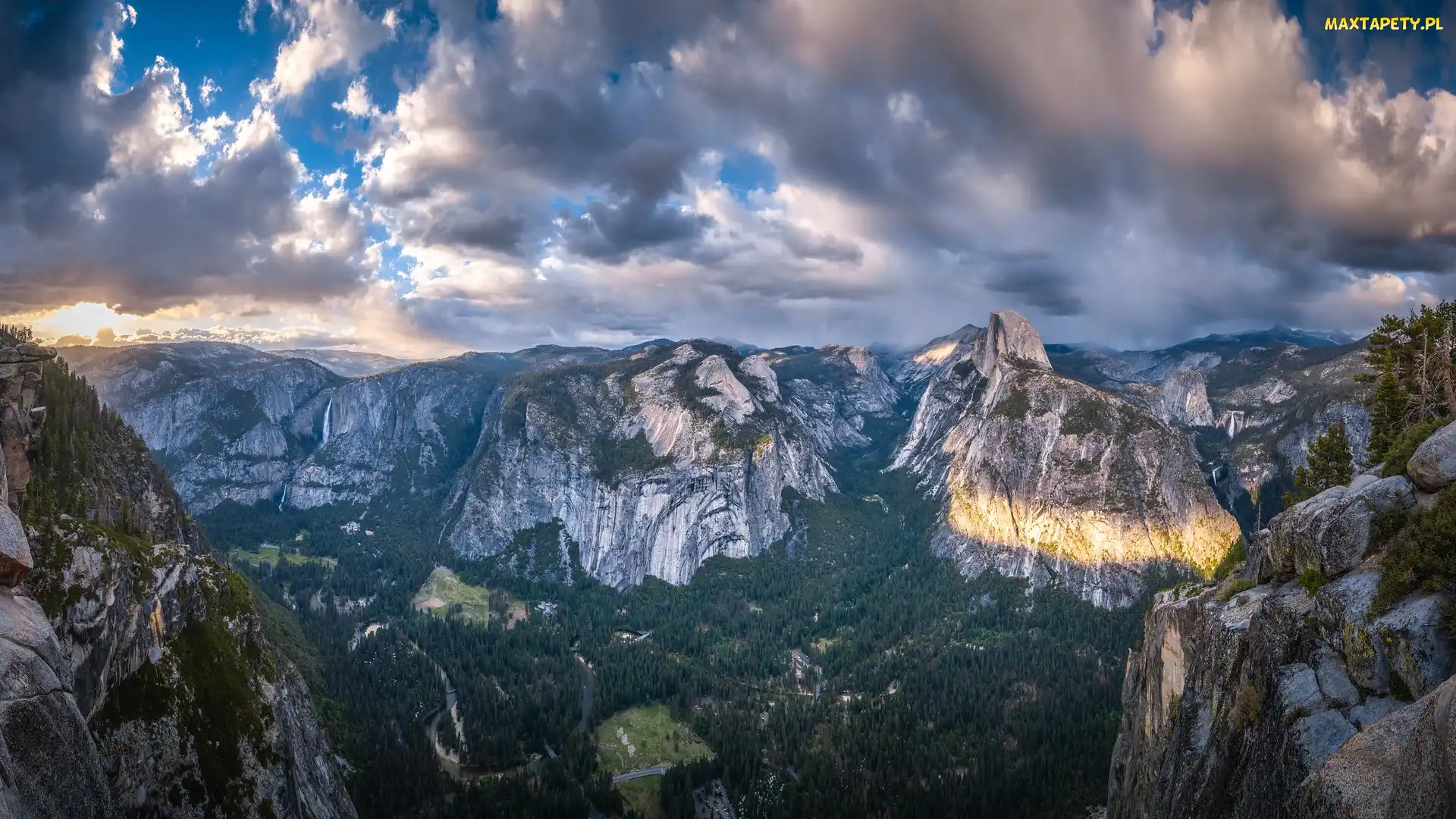 Stany Zjednoczone, Skały, Roślinność, Kalifornia, Sierra Nevada, Góry, Dolina, Yosemite Valley, Park Narodowy Yosemite, Drzewa
