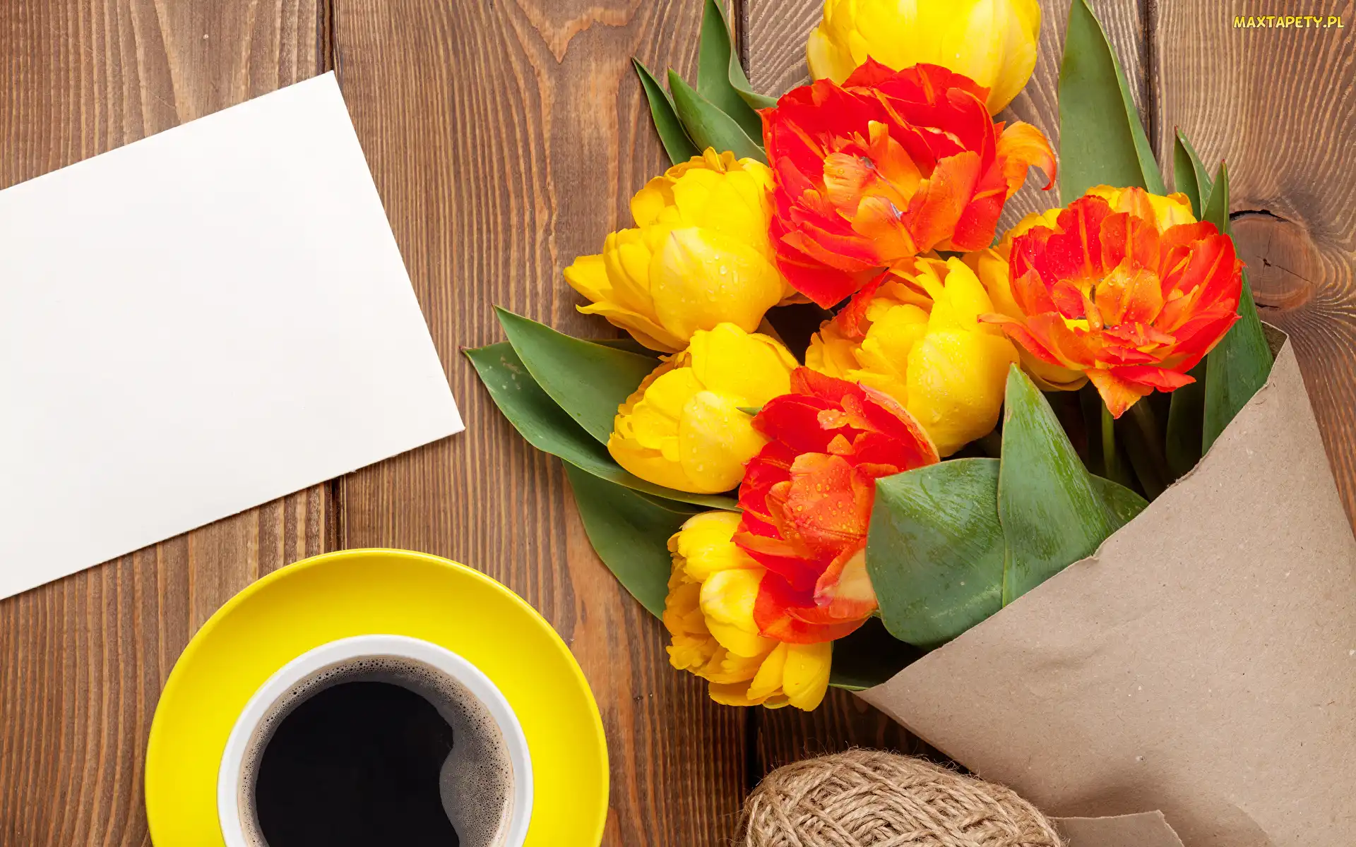 Kwiaty, Filiżanka, Papier, Tulipany, Kawa