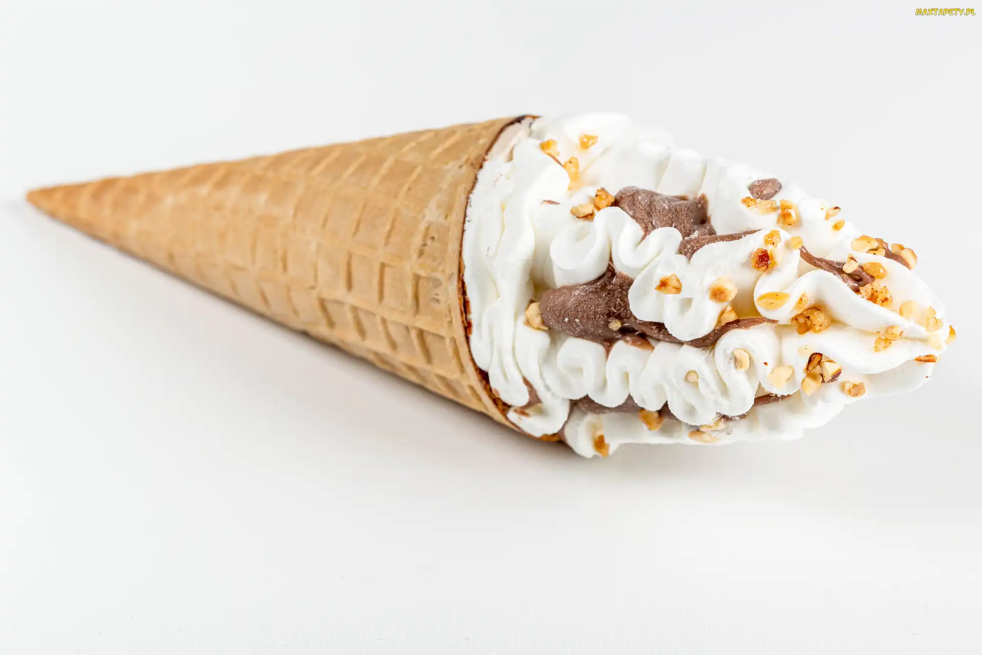 Lód, Wafel, Lody, Posypka, Białe, Śmietankowo-czekoladowy, Tło, Rożek