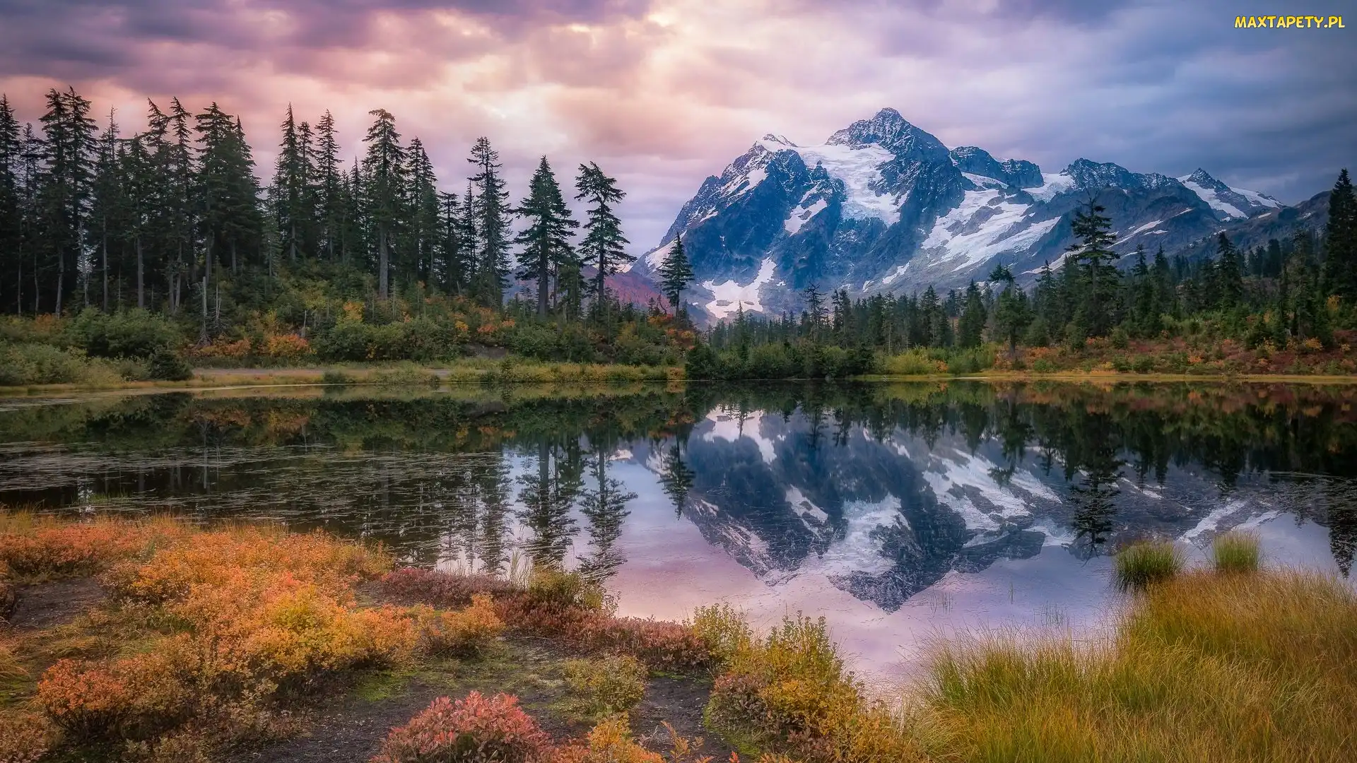 Góry, Stany Zjednoczone, Odbicie, Park Narodowy Północnych Gór Kaskadowych, Stan Waszyngton, Picture Lake, Góra, Mount Shuksan Drzewa, Jezioro