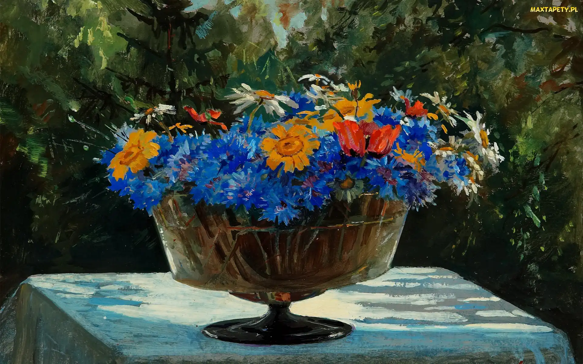 Malarstwo, Stół, Kolorowe, Kwiaty, Olga Aleksandrowna Romanowa