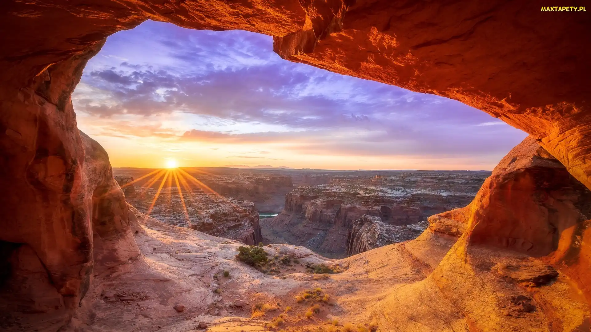 Stan Utah, Promienie słońca, Kanion, Stany Zjednoczone, Łuk skalny, Park Narodowy Canyonlands, Skały