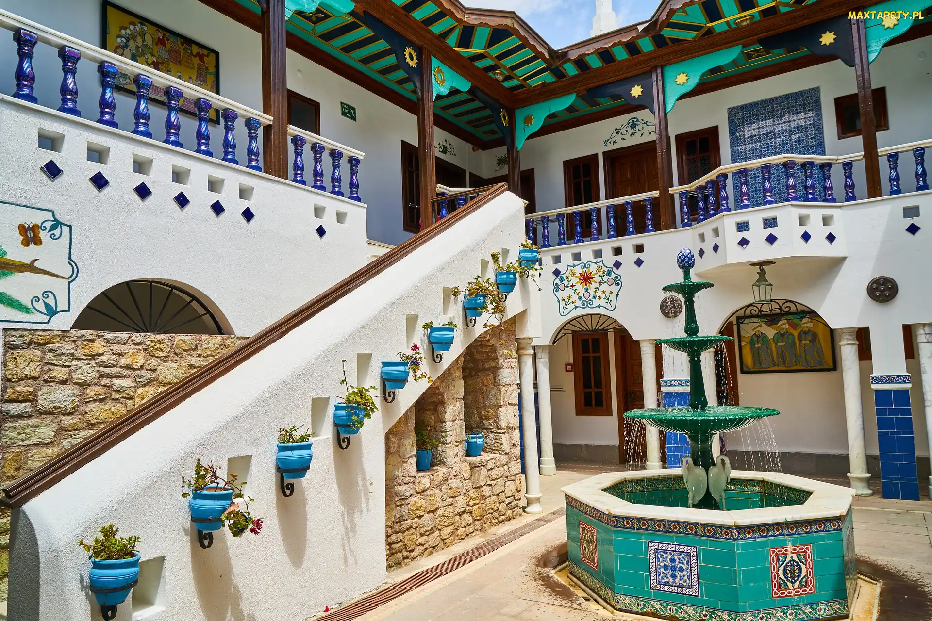 Marmaris, Perili Bay Resort Hotel, Dziedziniec, Turcja, Krużganki, Hotel, Fontanna