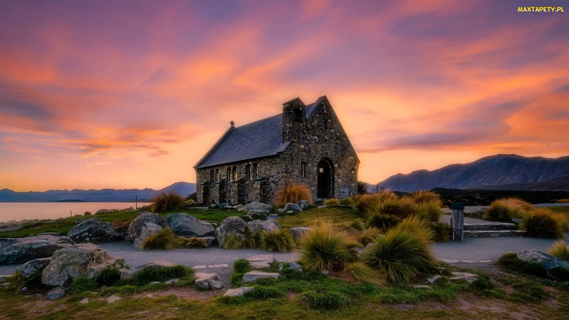 Wyspa Południowa, Trawa, Kościół Dobrego Pasterza, Nowa Zelandia, Kępy, Jezioro Tekapo, Church of the Good Shepherd