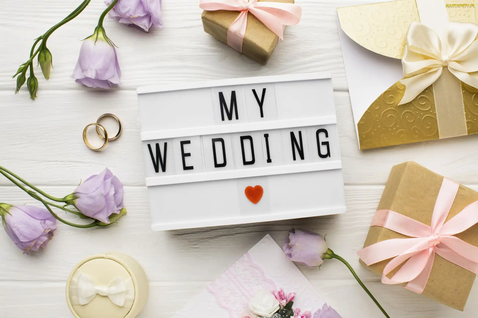 Kwiaty, Biała, Obrączki, Ślub, Zaproszenia, Napis, Ramka, My Wedding, Eustoma