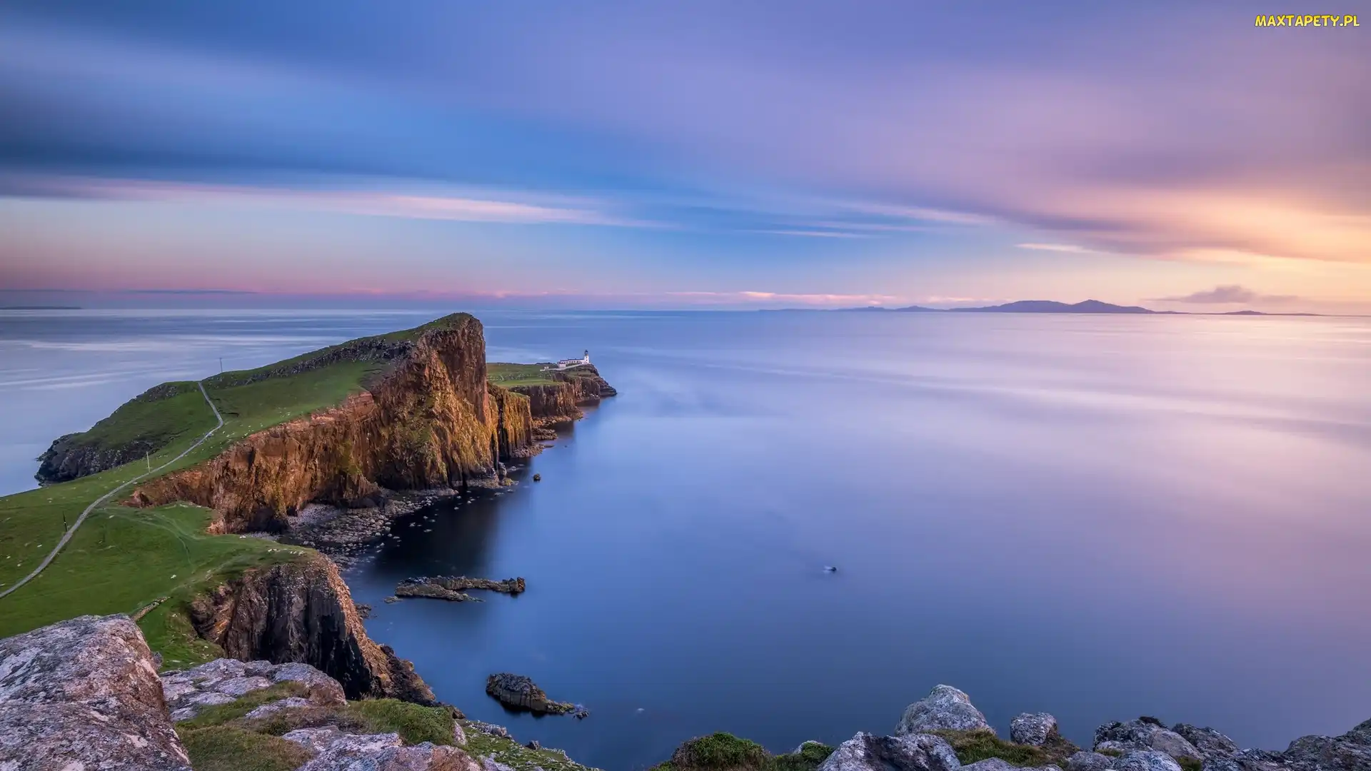 Morze Szkockie, Wyspa Skye, Neist Point Lighthouse, Szkocja, Półwysep Duirinish, Latarnia morska, Wybrzeże, Klif, Skały